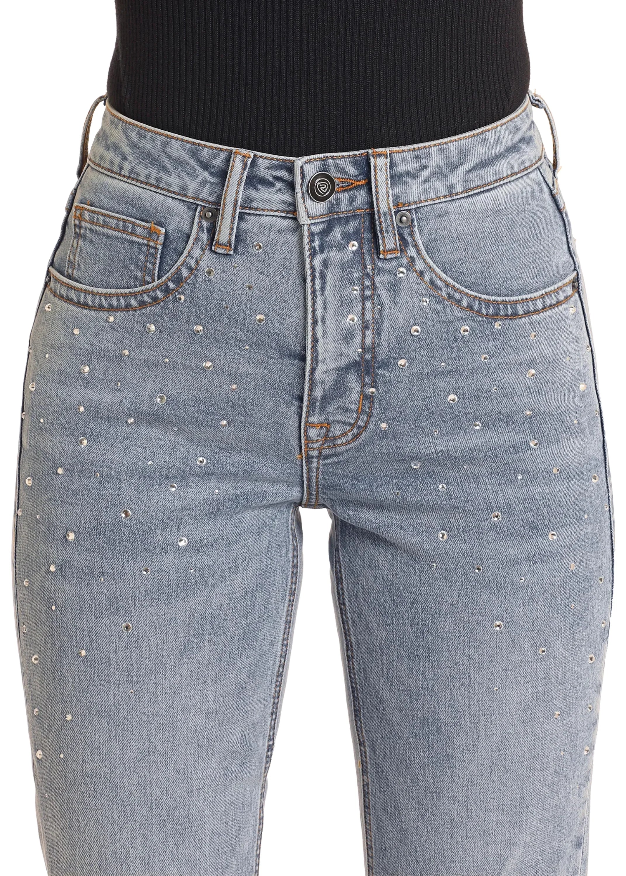 ROCK AND ROLL HIGH RISE BOOTCUT JEAN LIGHT WASH WITH RHINESTONE -5322 ROCK&ROLL JEANS WOMEN