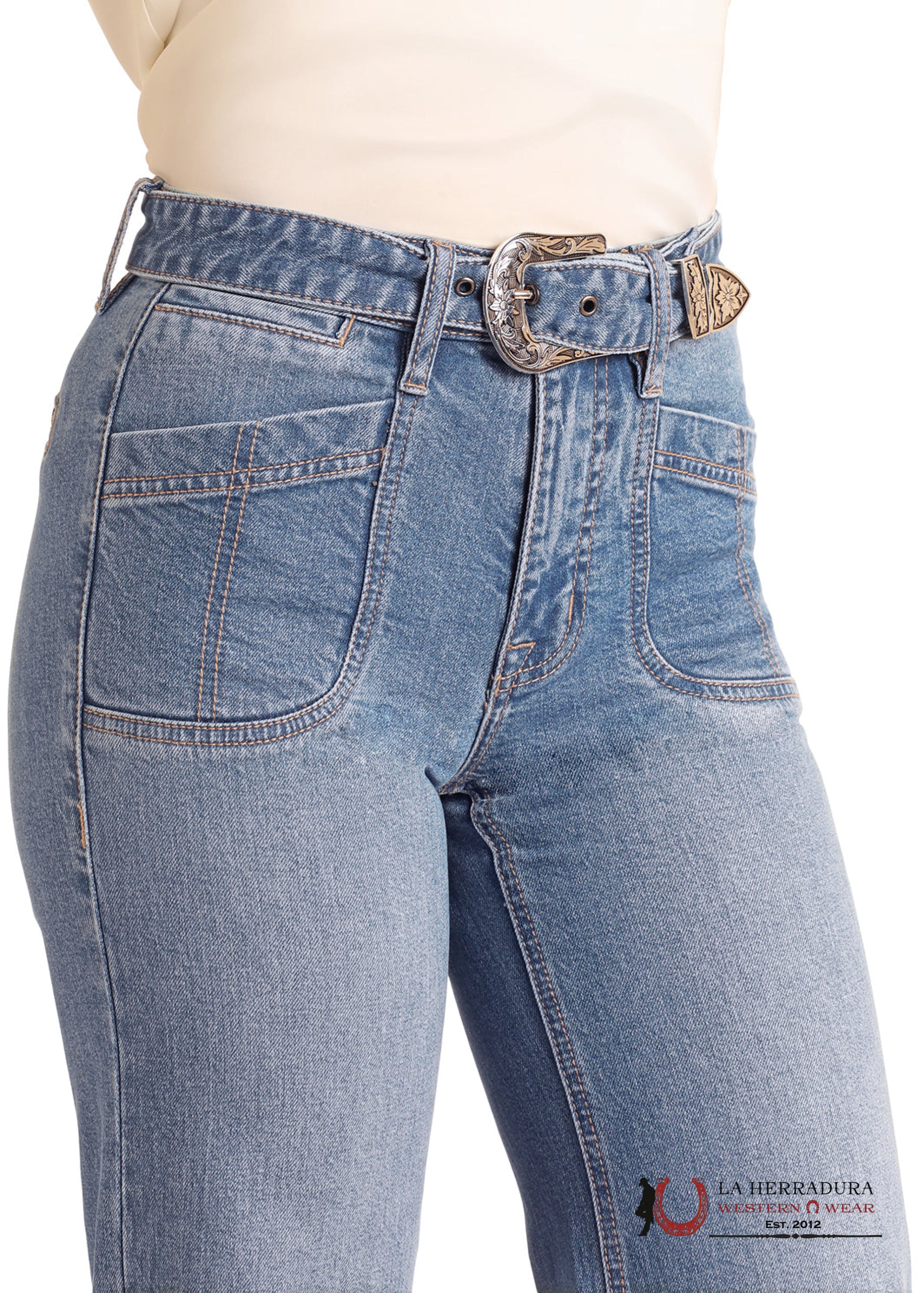 ROCK AND ROLL Medium Vintage Belted Relaxed Flare Jeans Wonens - 6063 ROCK&ROLL JEANS WOMEN