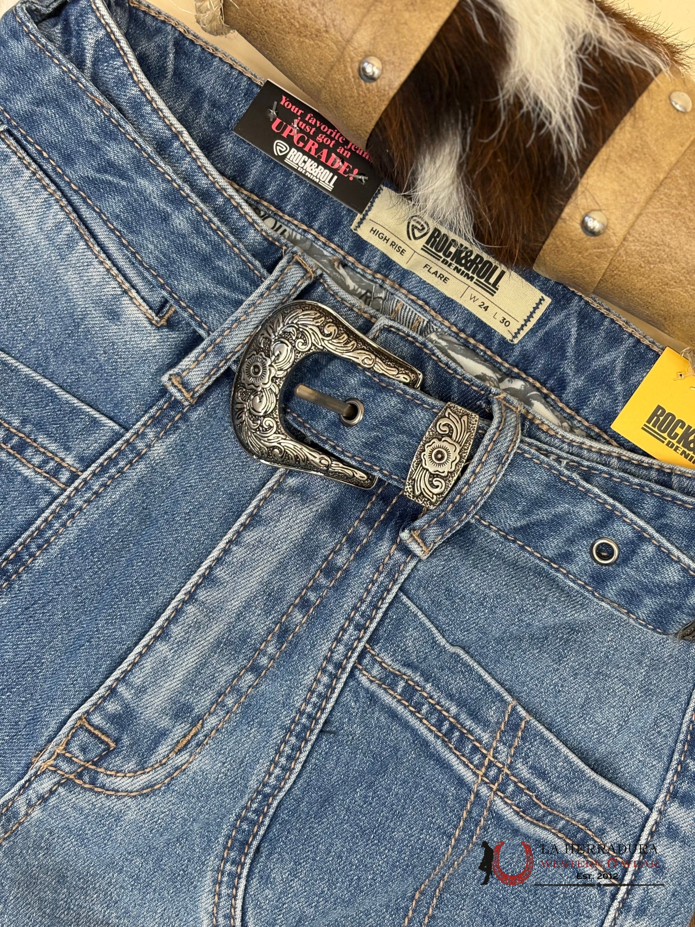 ROCK AND ROLL Medium Vintage Belted Relaxed Flare Jeans Wonens - 6063 ROCK&ROLL JEANS WOMEN