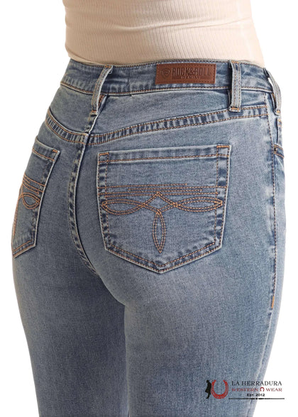 ROCK AND ROLL MEDIUM VINTAGE BOOT STITCH EMBROIDERED RIDING JEAN BW4RD06401