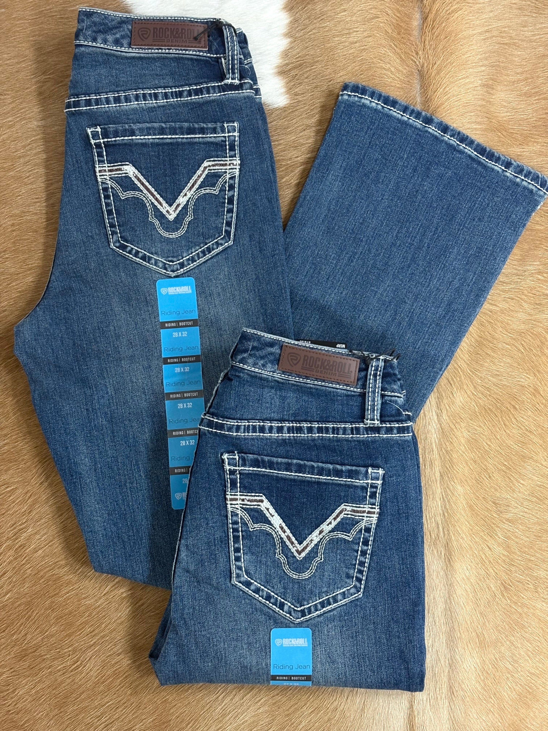 ROCK AND ROLL Medium Vintage Cowhide Scallop Emb. Riding - 4778 ROCK&ROLL JEANS WOMEN