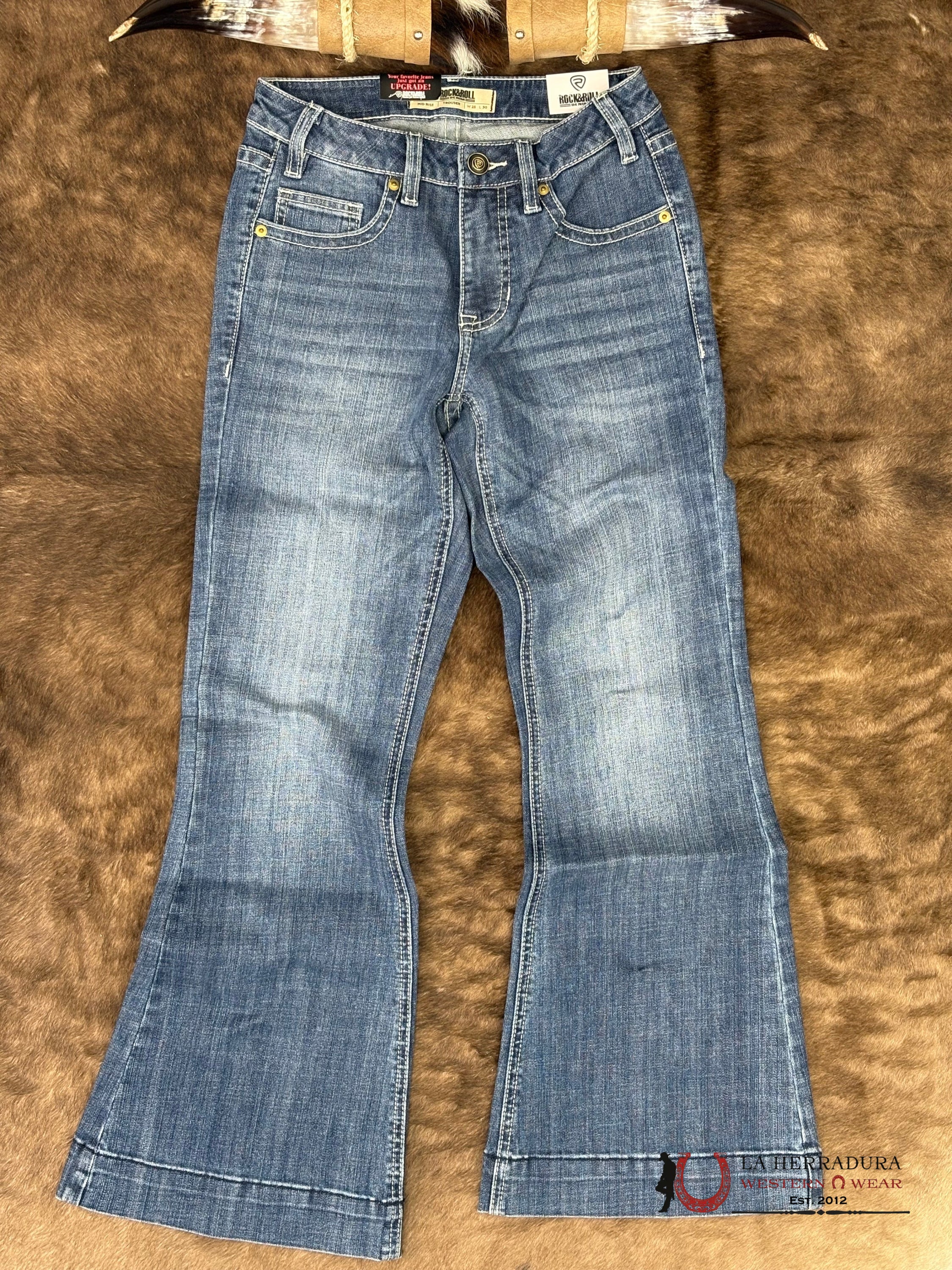 ROCK AND ROLL Medium Vintage Pleather Emb. Mid Rise Trouser - 6398 ROCK&ROLL JEANS WOMEN