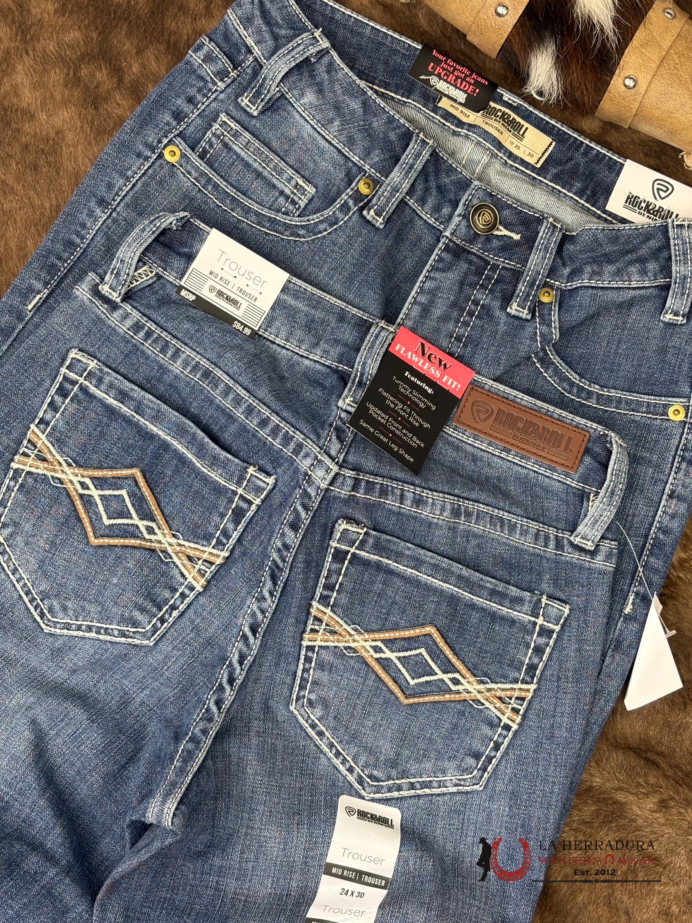 ROCK AND ROLL Medium Vintage Pleather Emb. Mid Rise Trouser - 6398 ROCK&ROLL JEANS WOMEN