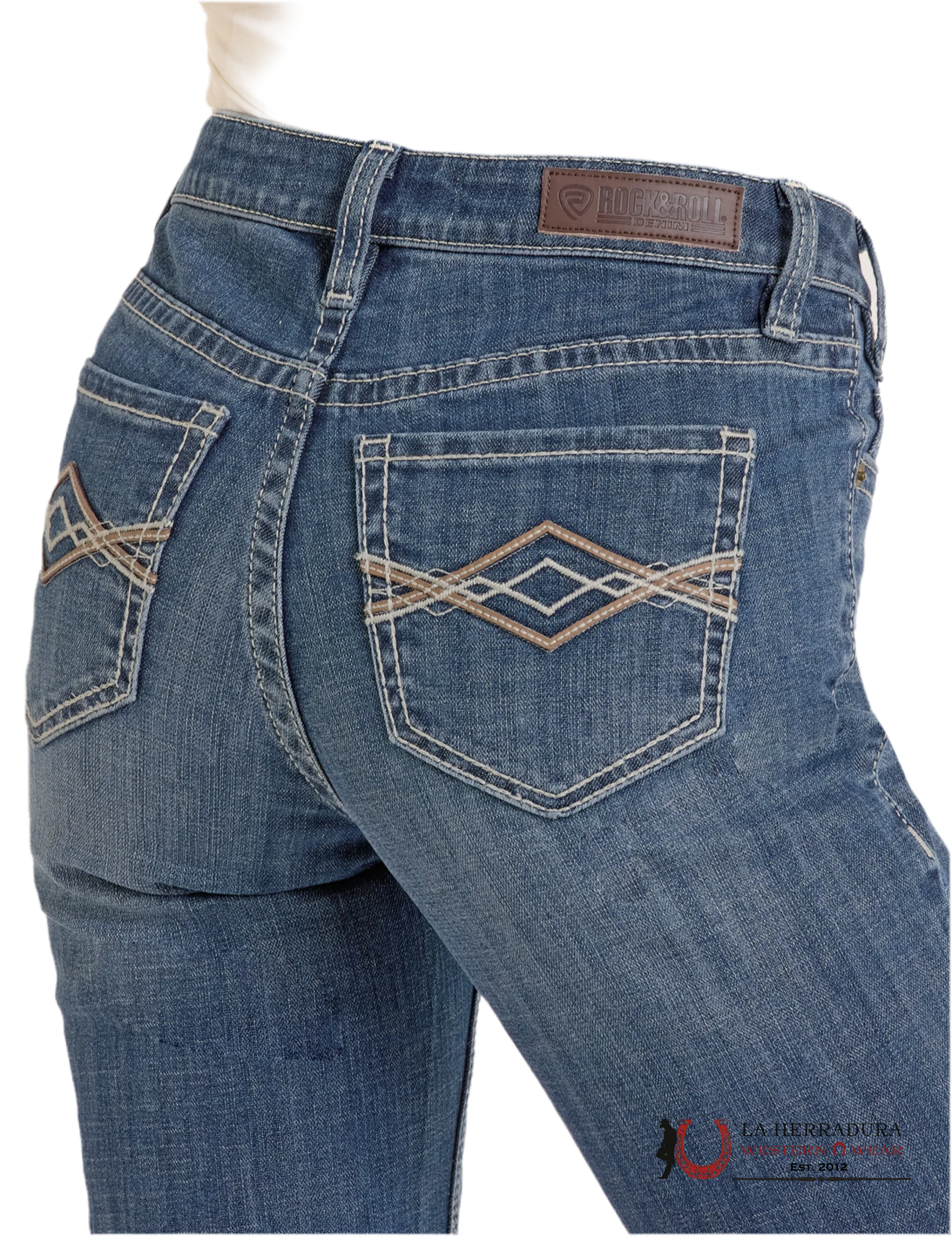 ROCK AND ROLL Medium Vintage Pleather Emb. Mid Rise Trouser - 6398 ROCK&ROLL JEANS WOMEN