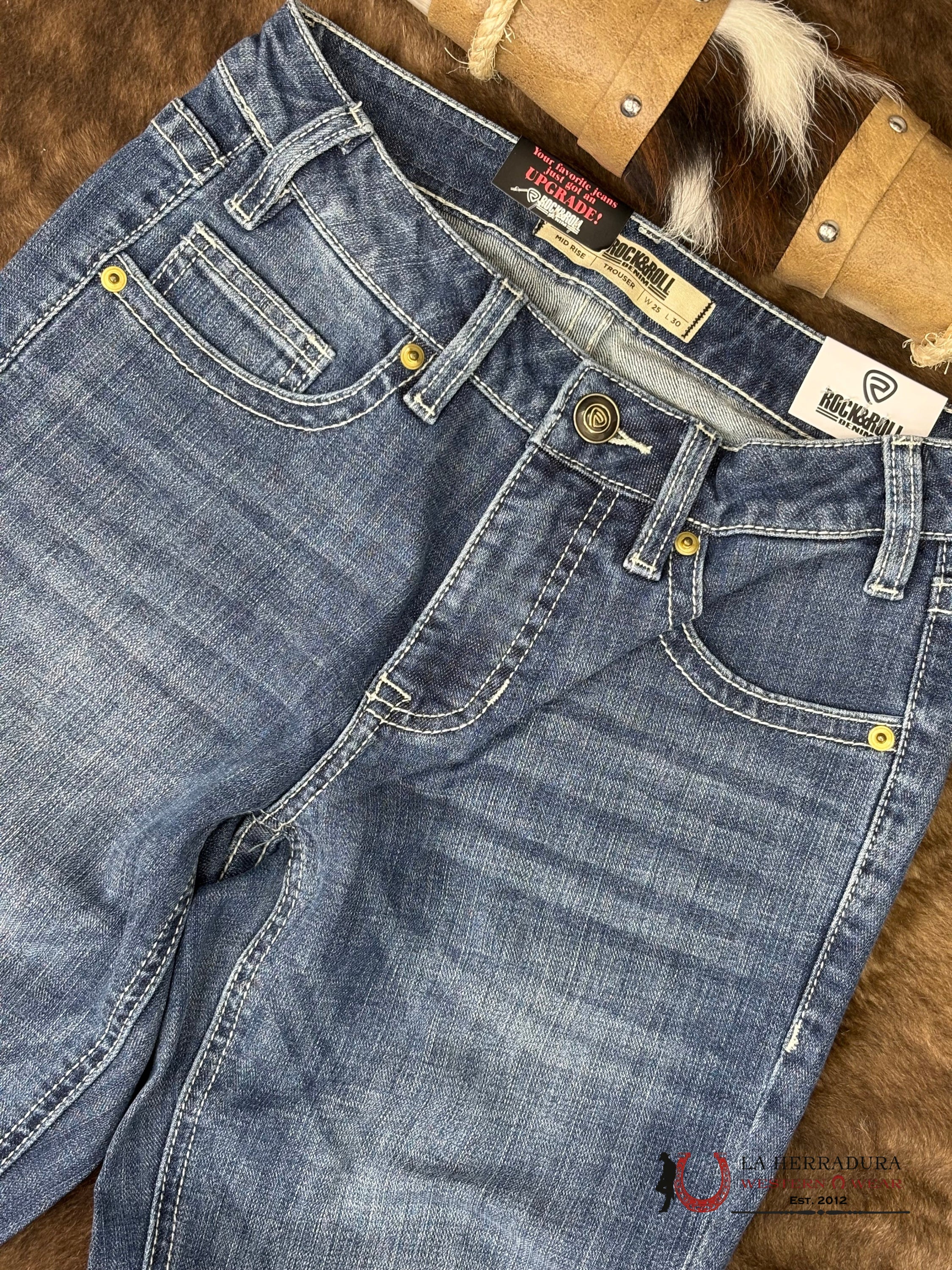 ROCK AND ROLL Medium Vintage Pleather Emb. Mid Rise Trouser - 6398 ROCK&ROLL JEANS WOMEN