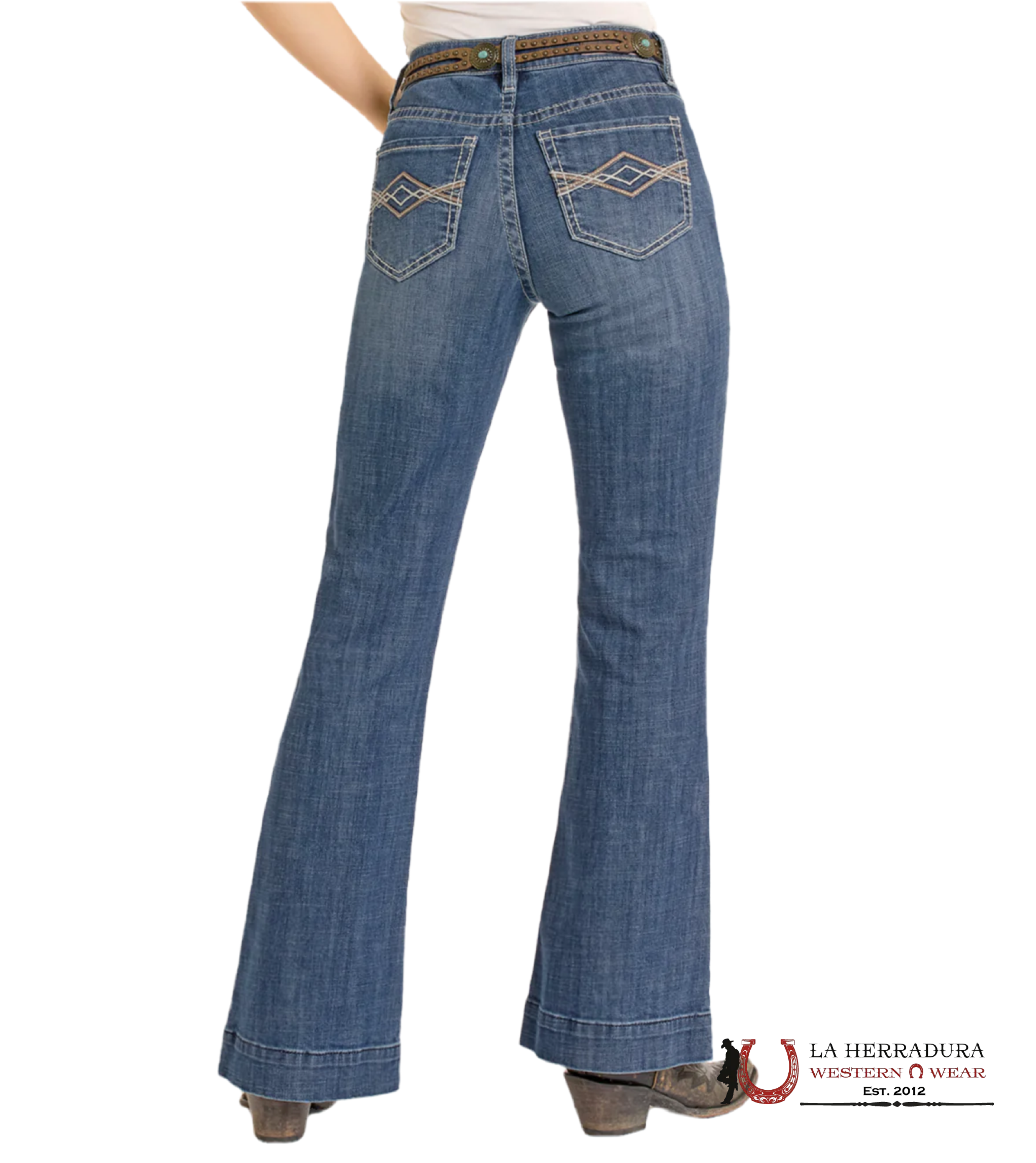 ROCK AND ROLL Medium Vintage Pleather Emb. Mid Rise Trouser - 6398 ROCK&ROLL JEANS WOMEN