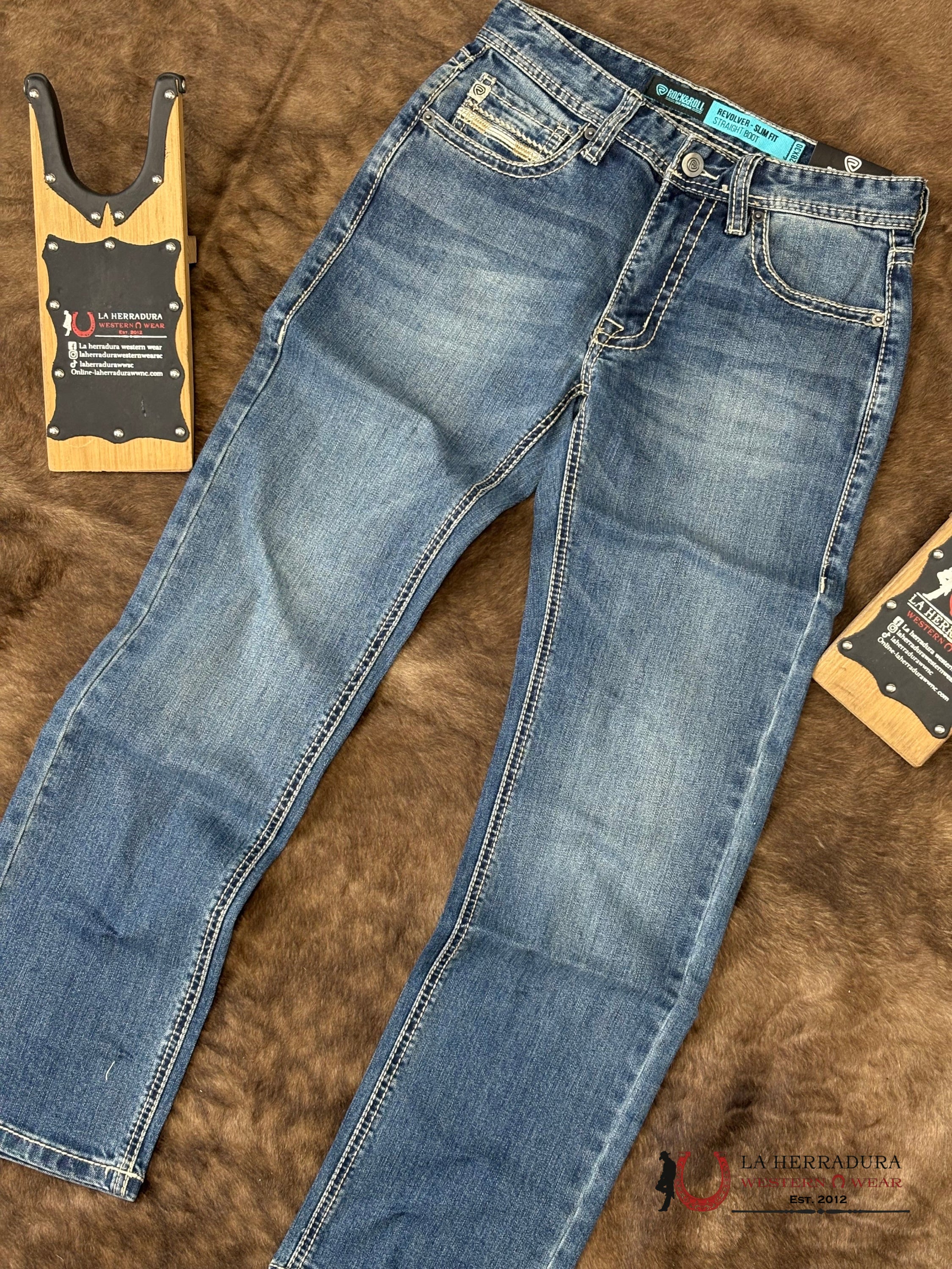 ROCK AND ROLL Medium Vintage Slim Fit Straight Boot Emb. Revolver ROPA HOMBRES