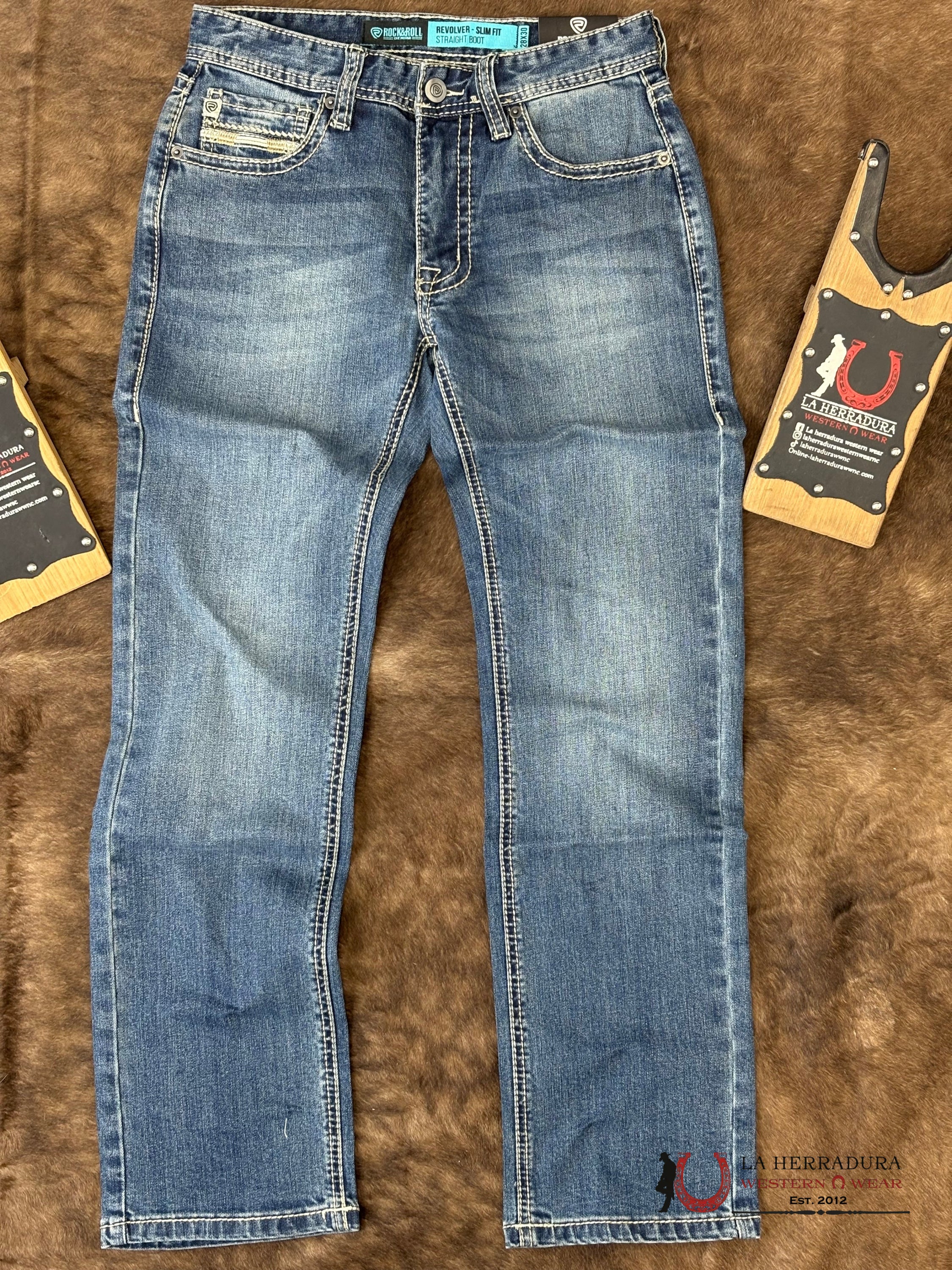 ROCK AND ROLL Medium Vintage Slim Fit Straight Boot Emb. Revolver ROPA HOMBRES