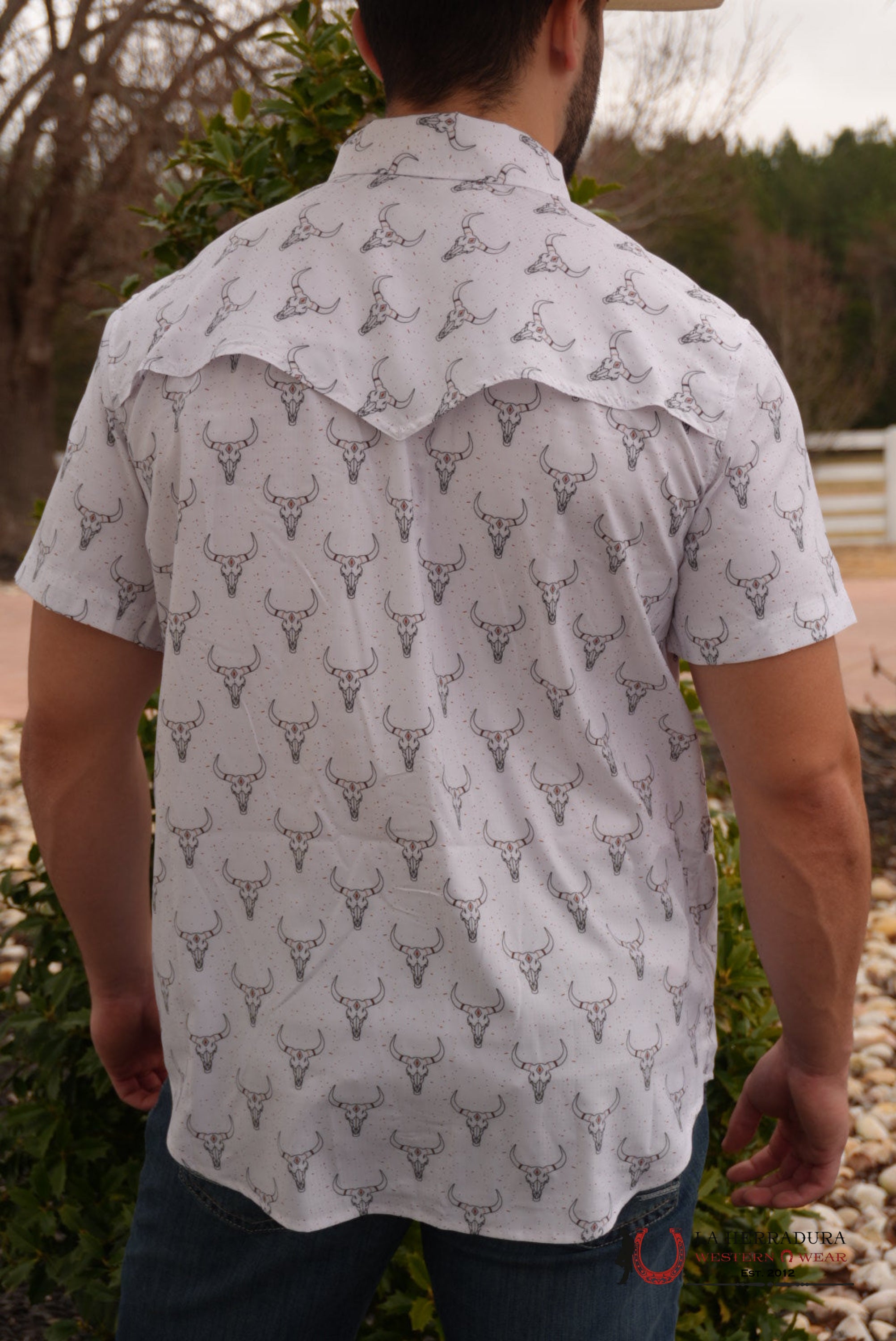 ROCK AND ROLL WHITE TEK LONGHORN PRINT SHORT SLEEVE - 5958 ROPA HOMBRES