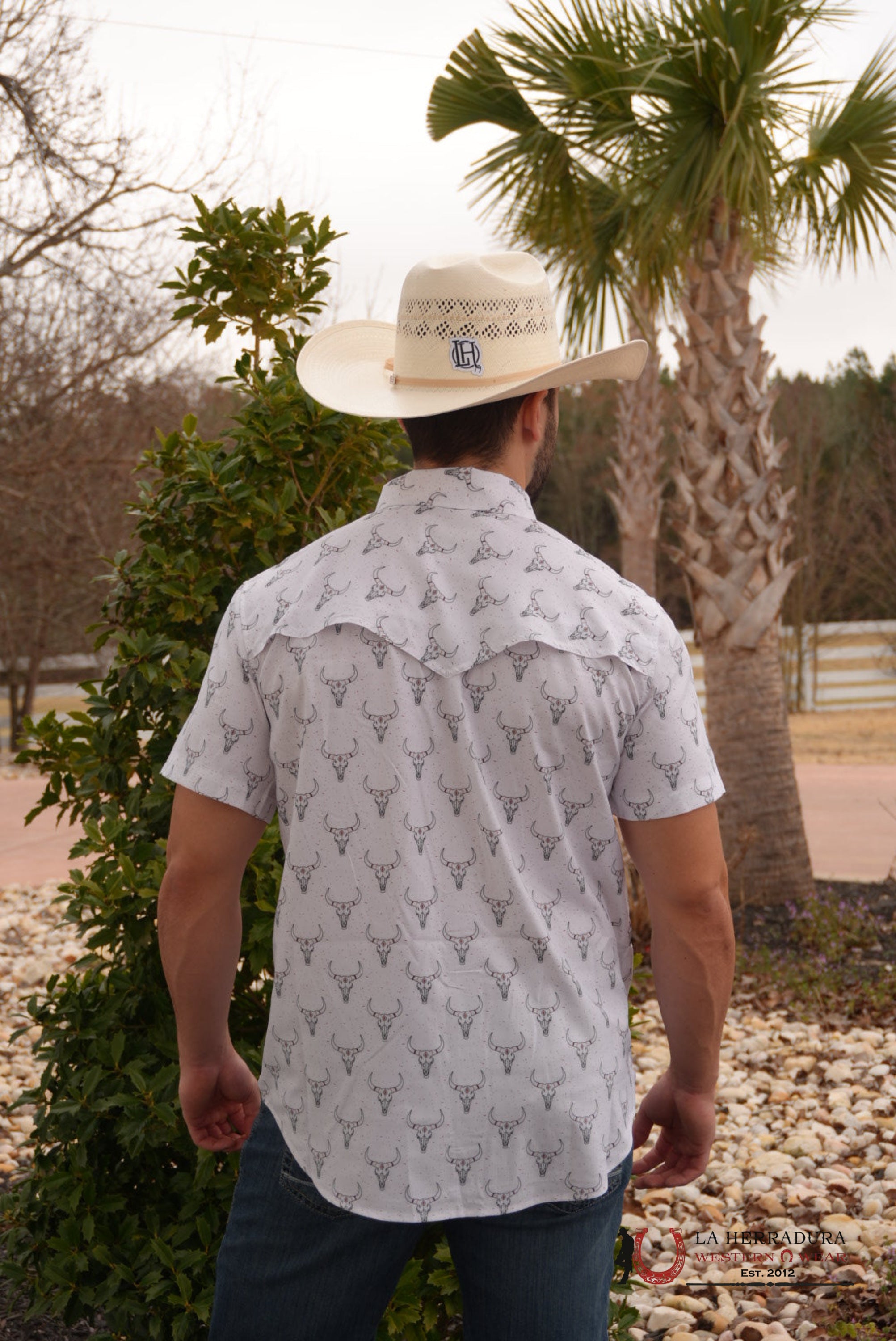 ROCK AND ROLL WHITE TEK LONGHORN PRINT SHORT SLEEVE - 5958 ROPA HOMBRES