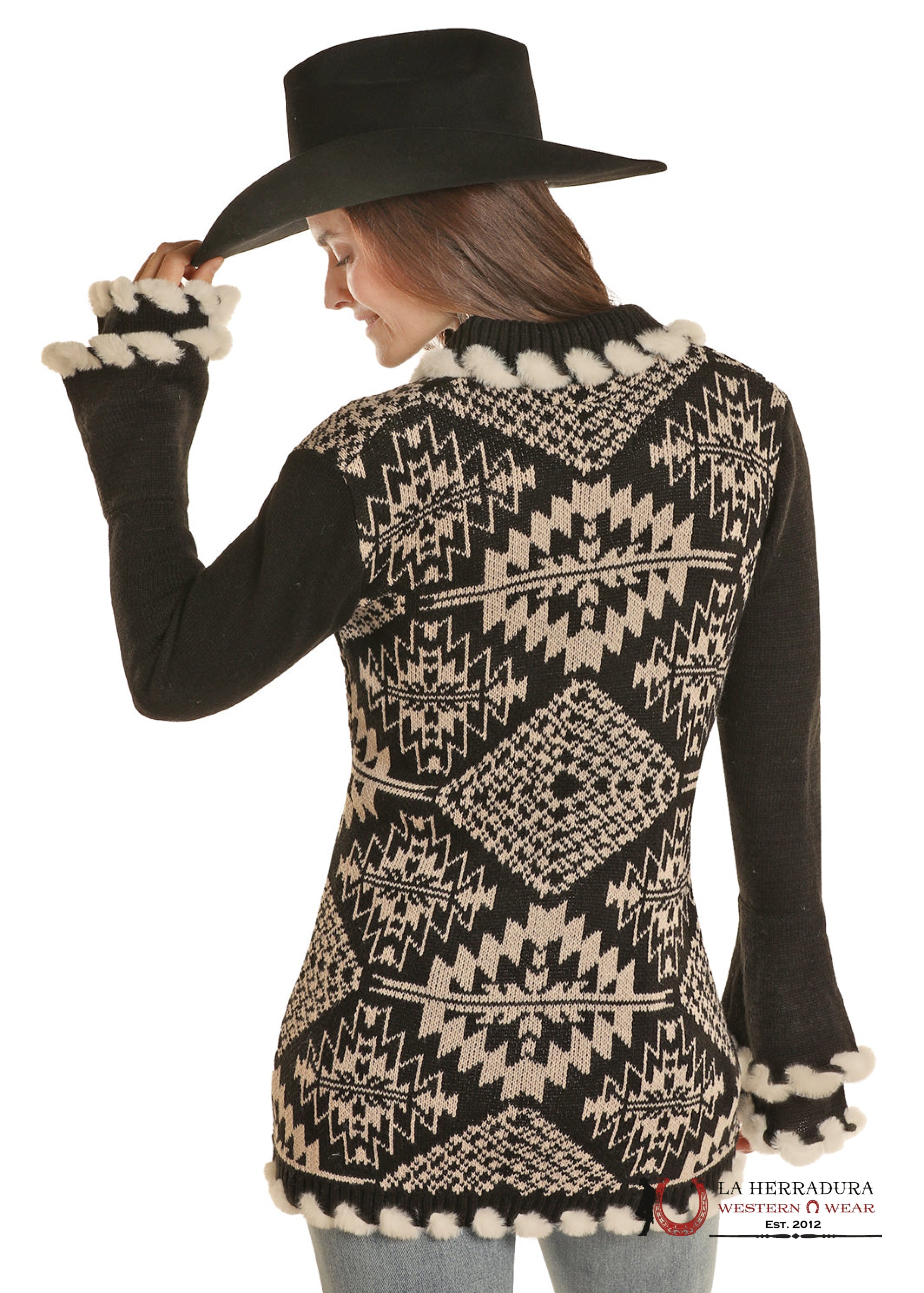 ROCK AND ROLL WOMEN AZTEC CARDIGAN W FUR LACING BLACK DW95C01970 ROPA MUJERES