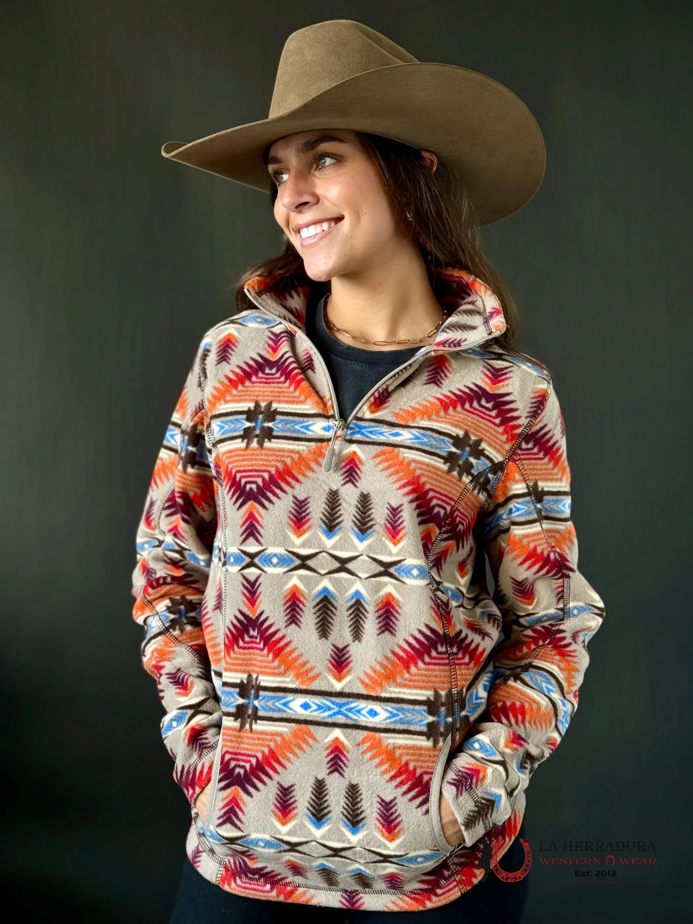 Rock&Roll Womens Aztec Fleece Pullover Tan Ropa Mujeres