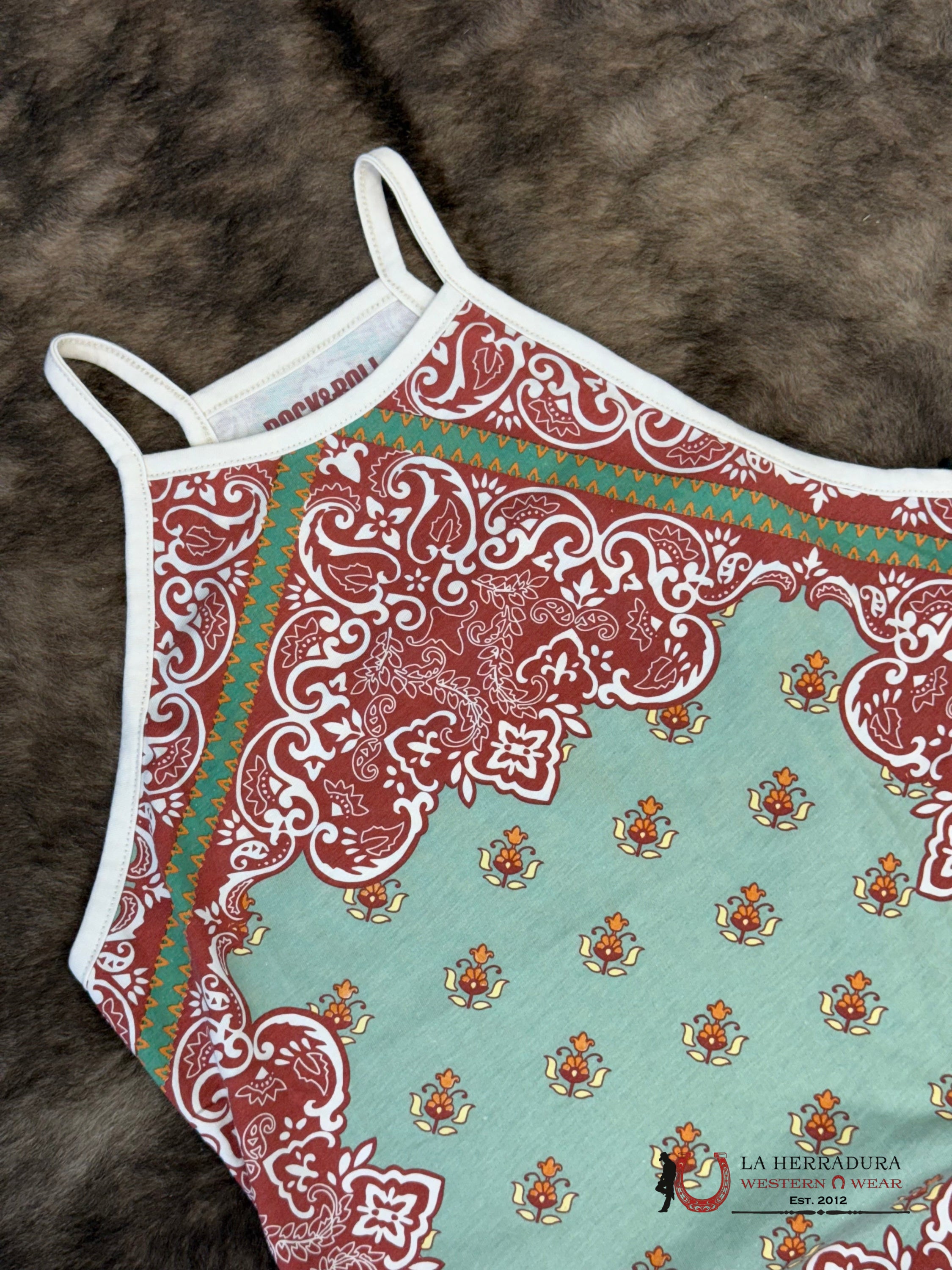 Rock&Roll Aqua Scarf Print Tank Top Shirt - 6288 ROPA MUJERES