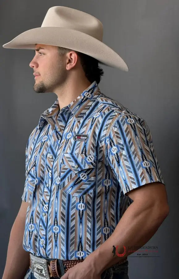 Rock&Roll Aztec Dale Snap Blue Short Sleeve Shirt 3928 Ropa Hombres