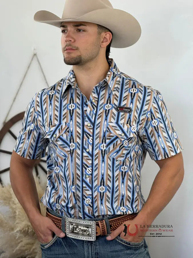 Rock&Roll Aztec Dale Snap Blue Short Sleeve Shirt 3928 Ropa Hombres