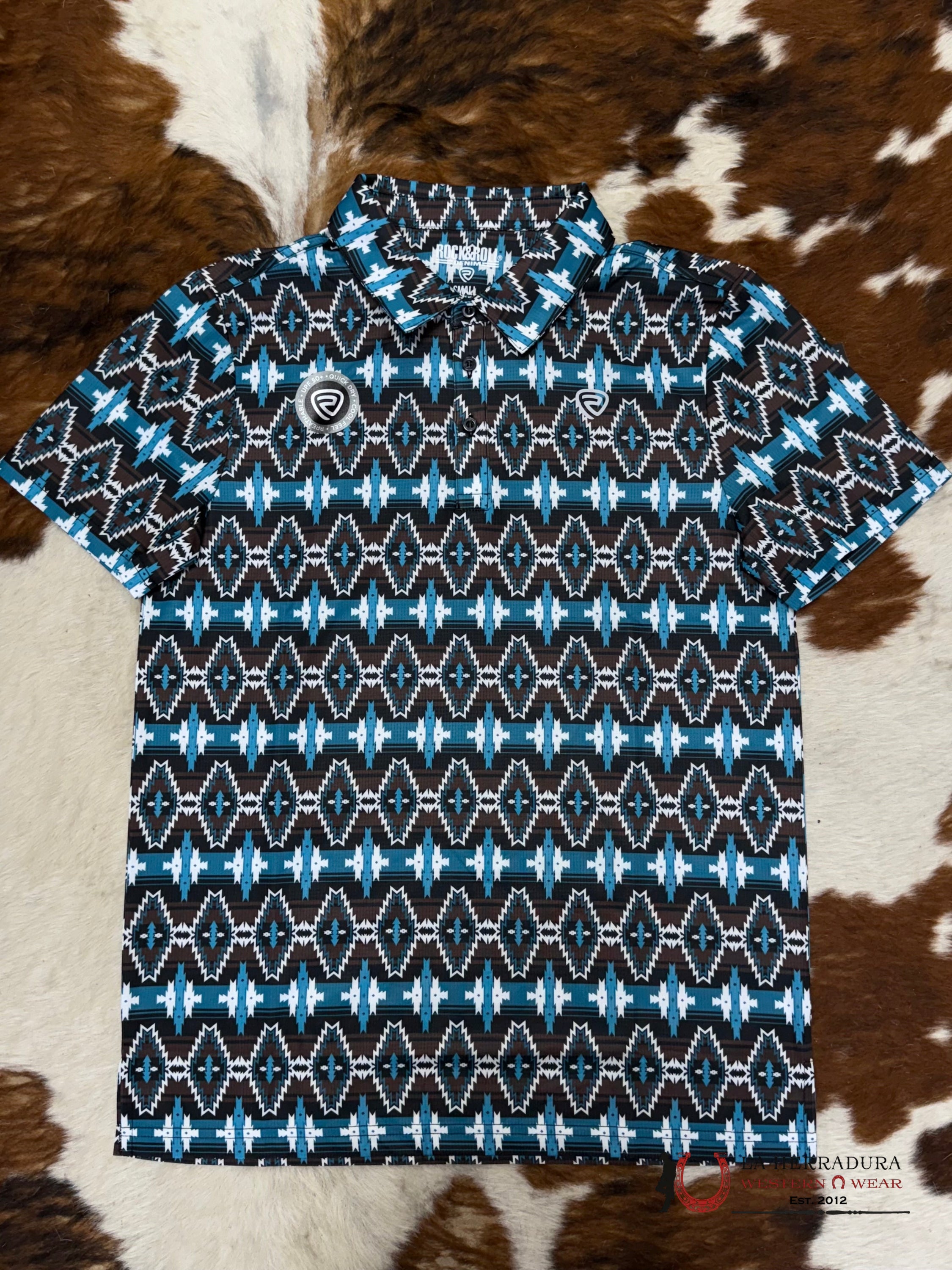 ROCK&ROLL AZTEC POLO SHIRT BLACK & BLUE AZTEC PRINT BM51T07273 ROPA HOMBRES