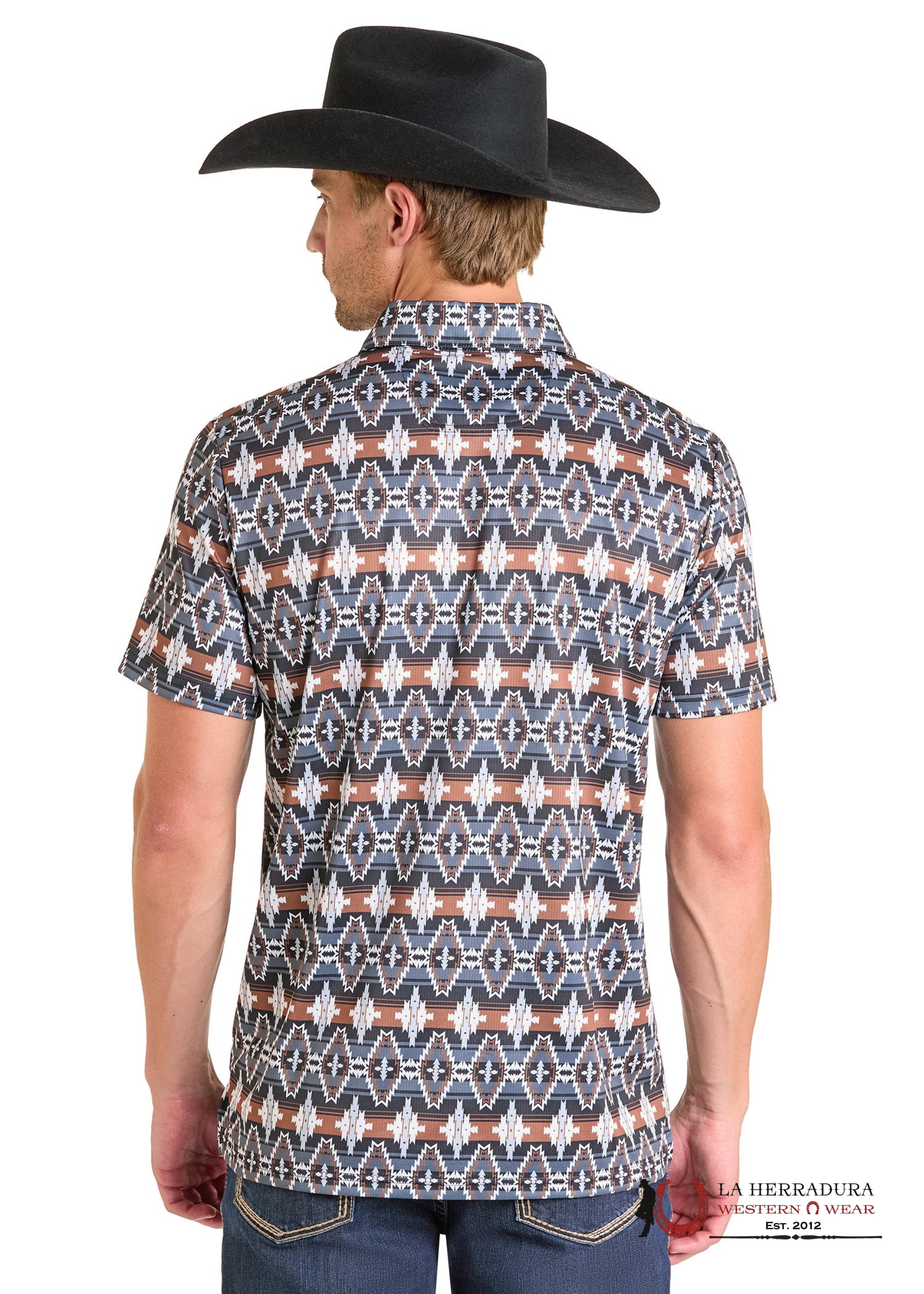 ROCK&ROLL AZTEC POLO SHIRT BLACK BROWN WHITE AZTEC PRINT POLO BM51T07272 ROPA HOMBRES