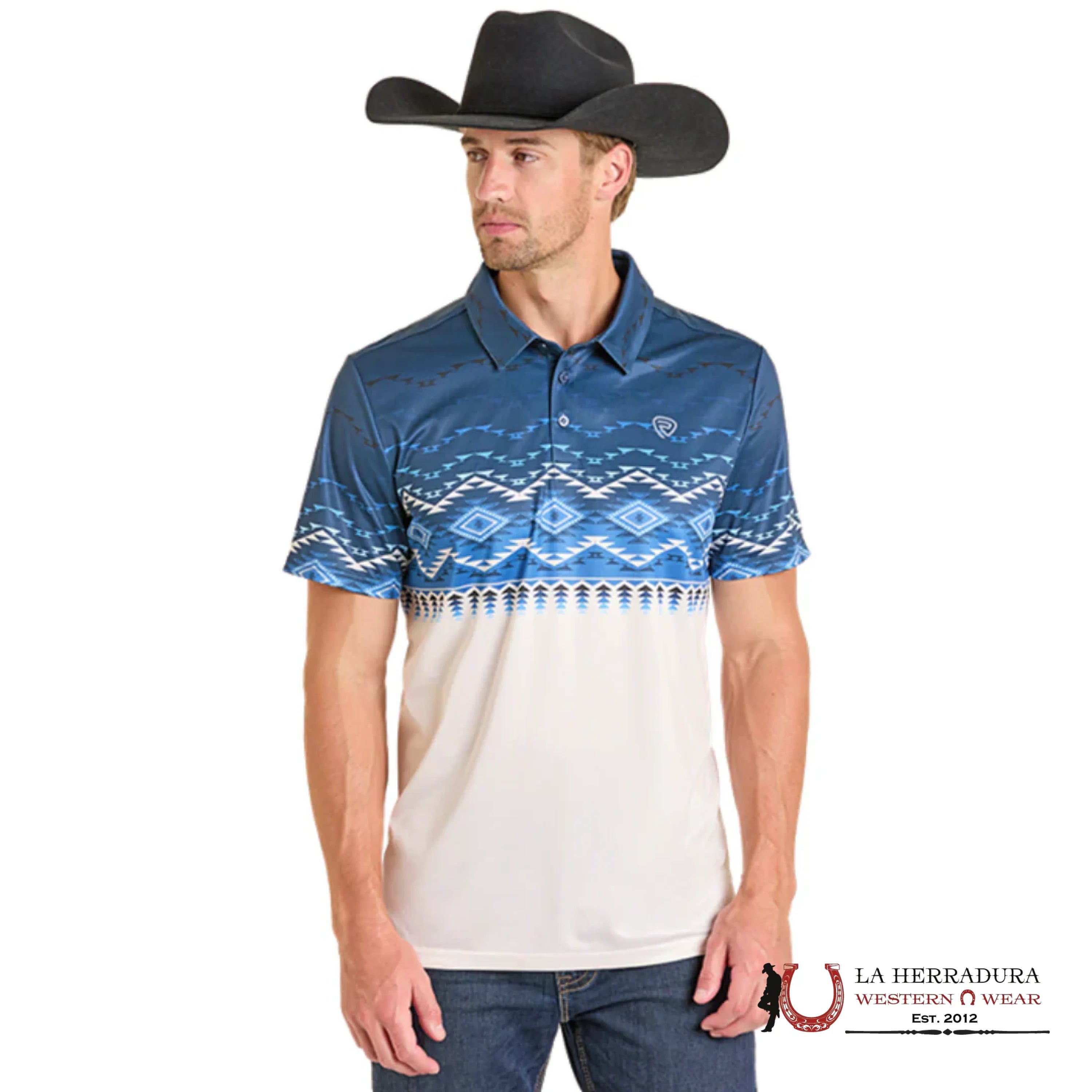 ROCK&ROLL AZTEC POLO SHIRT NAVY & WHITE BM51T07284 ROPA HOMBRES