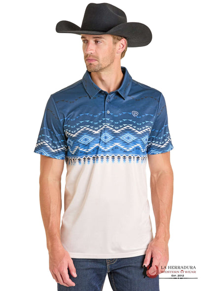 ROCK&ROLL AZTEC POLO SHIRT NAVY & WHITE  BM51T07284