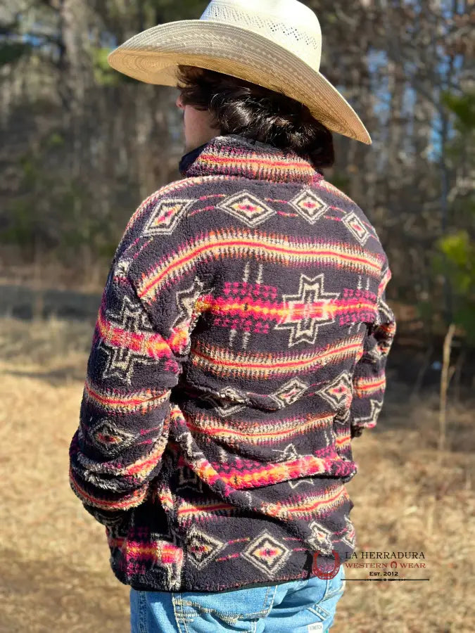 Rock & Roll Aztec Printed Berber Jacket Black W/Fuchsia Ropa Hombres