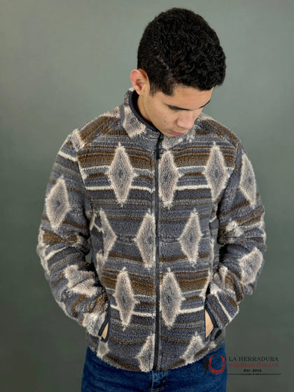 CHAQUETA BERBER ESTAMPADA AZTECA ROCK &amp; ROLL MARRÓN
