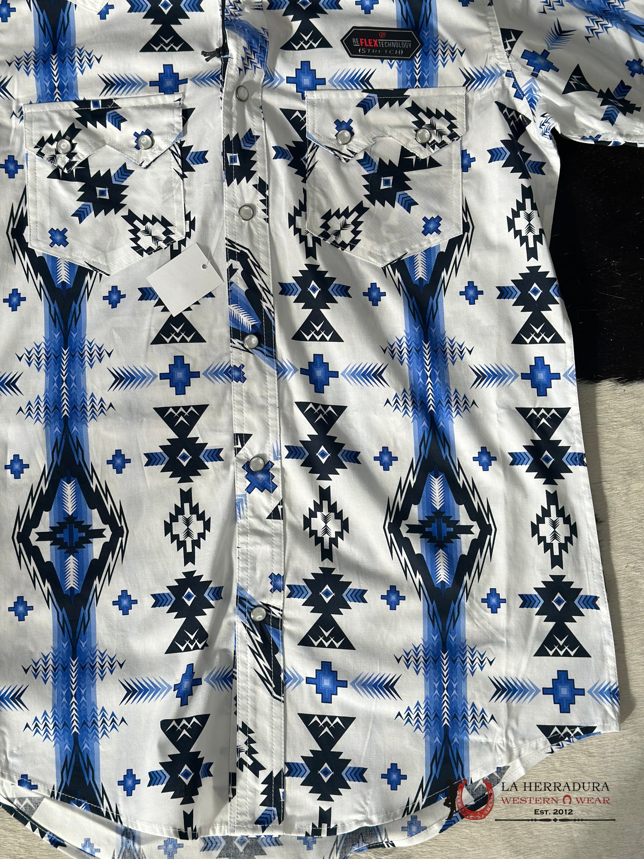 Rock&Roll Aztec Snap White Blue Short Sleeve Shirt 3930 Ropa Hombres