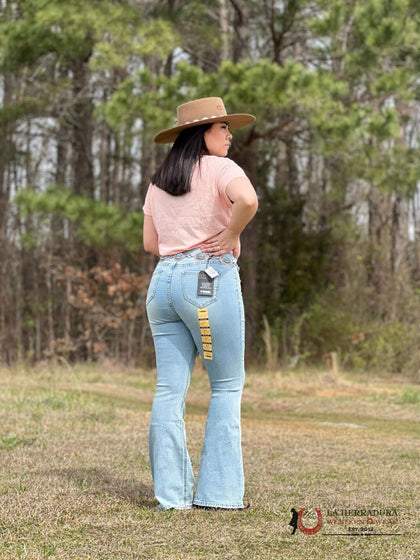 PULL ON VAQUEROS ACAMPANADOS AZUL CIELO ROCK&ROLL EN OFERTA