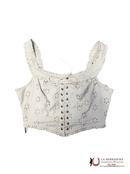 Top corto con cordones y estampado de flores Rock&Roll beige BW50TO3890