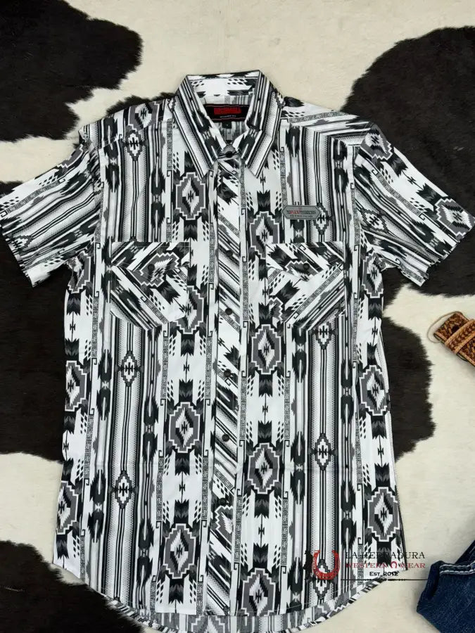 Rock&Roll Black 2Pkt Aztec Snap Short Sleeve Shirt 3351 Ropa Hombres