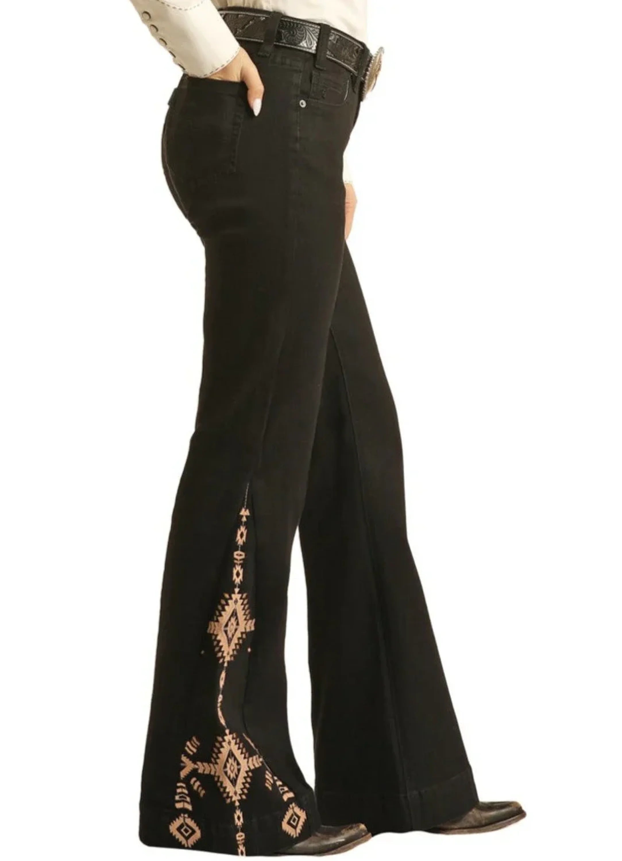 Rock&Roll Black Aztec Mid Rise Jeans Women