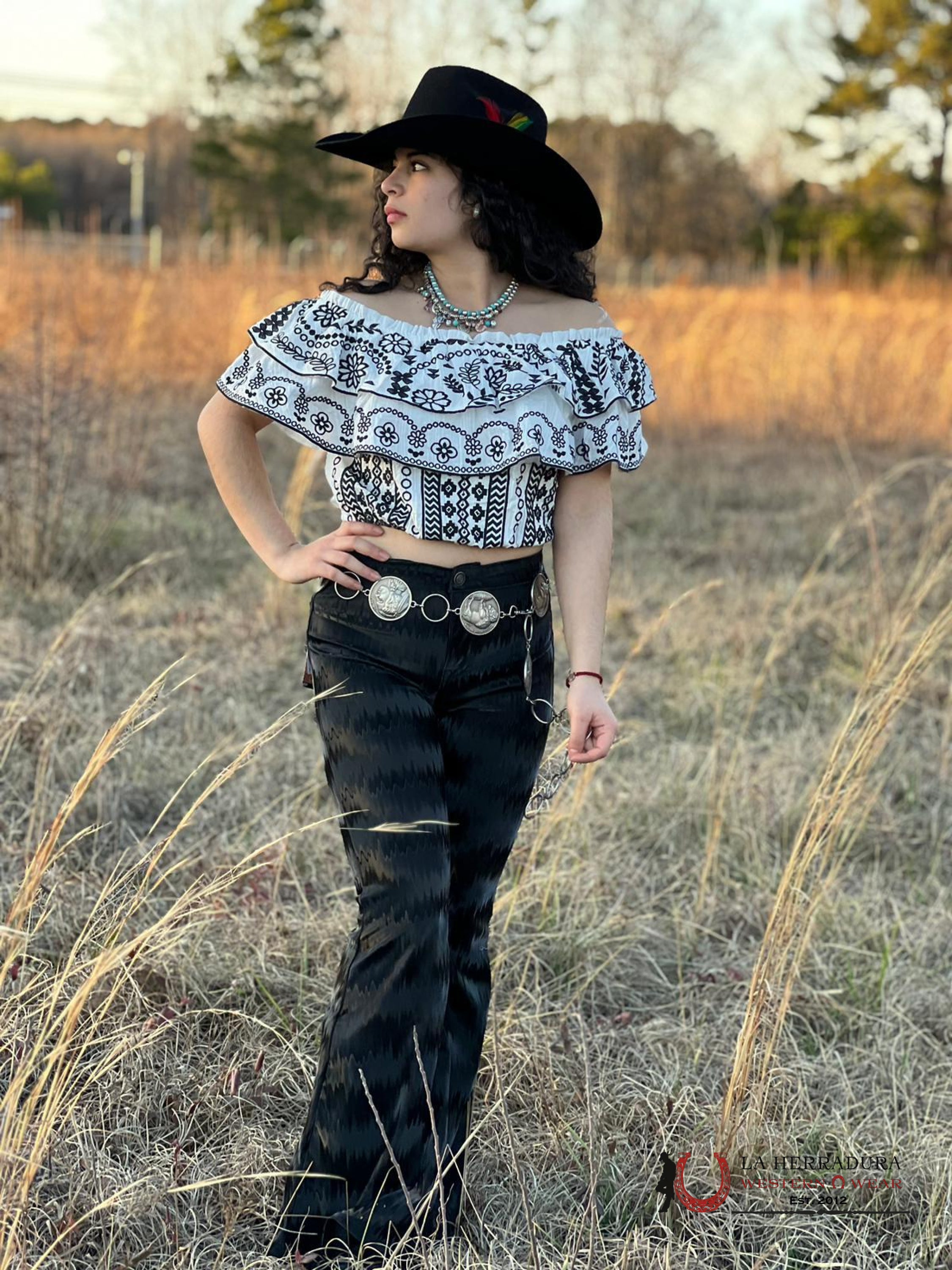 Rock&Roll Black Disco Pattern Flare Jeans Jeans Women