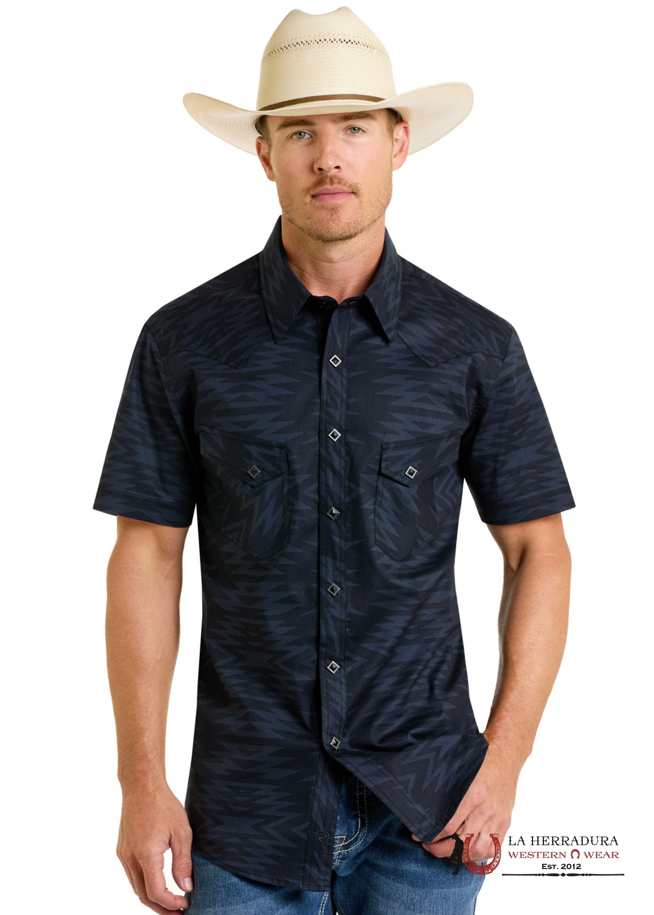 Rock&Roll Black Short Sleeve With Aztec Print Shirt - 6476 ROPA HOMBRES