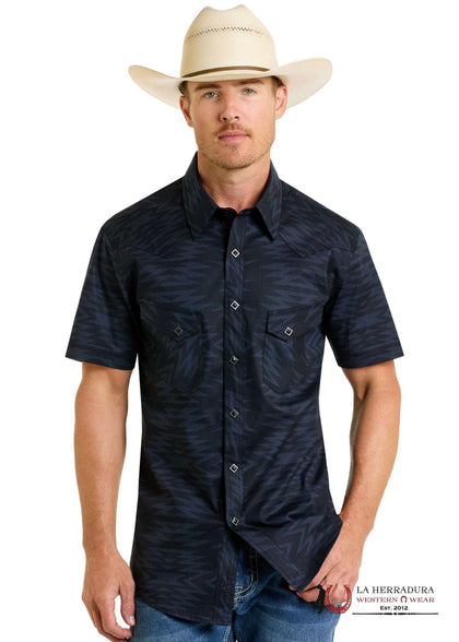 ROCK&ROLL BLACK SHORT SLEEVE WITH AZTEC PRINT SHIRT - 6476