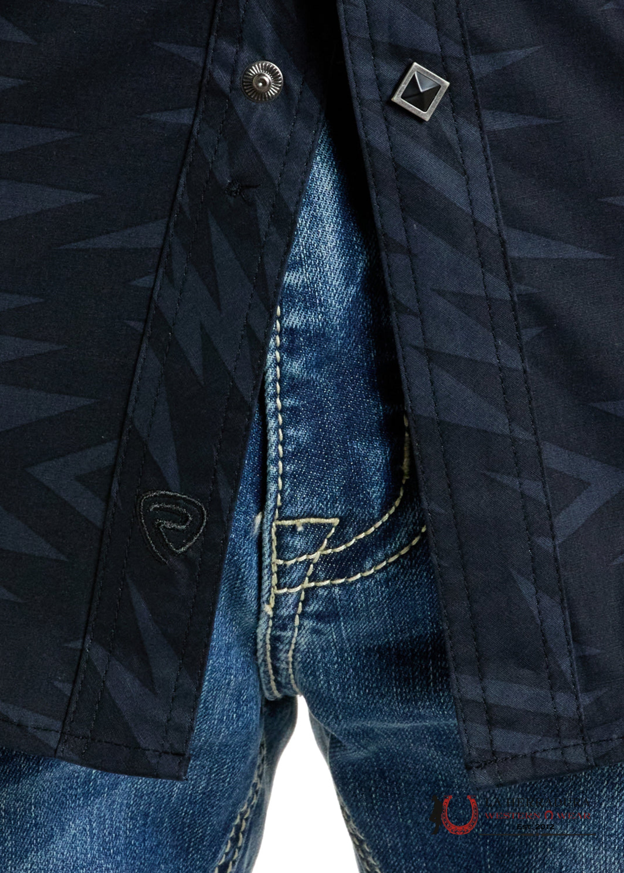 Rock&Roll Black Short Sleeve With Aztec Print Shirt - 6476 ROPA HOMBRES