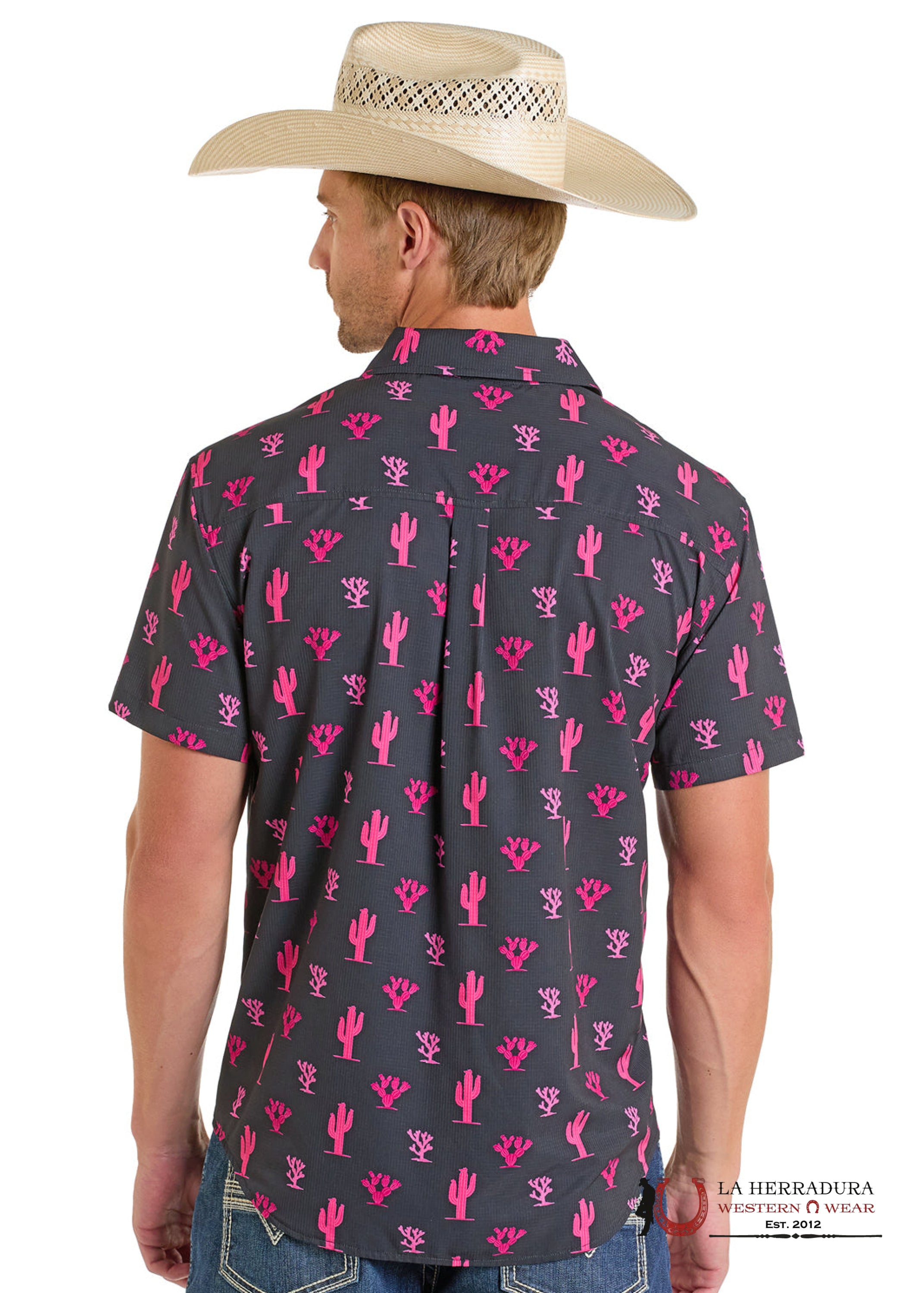 Rock&Roll Black Short Sleeve With Cactus Print Shirt - 6441 ROPA HOMBRES