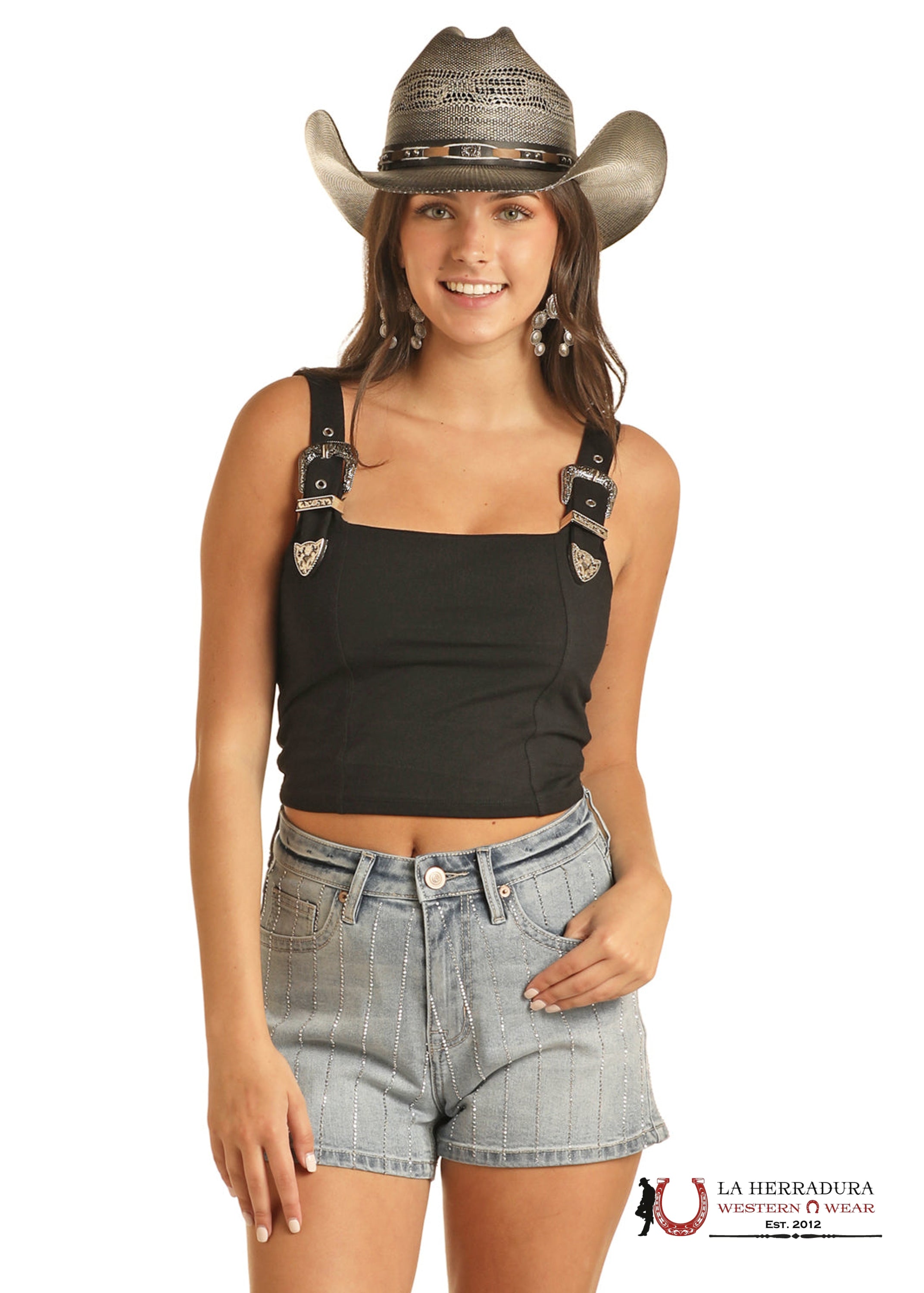 Rock&Roll Black Square Neck Crop Top Shirt - 3905 ROPA MUJERES