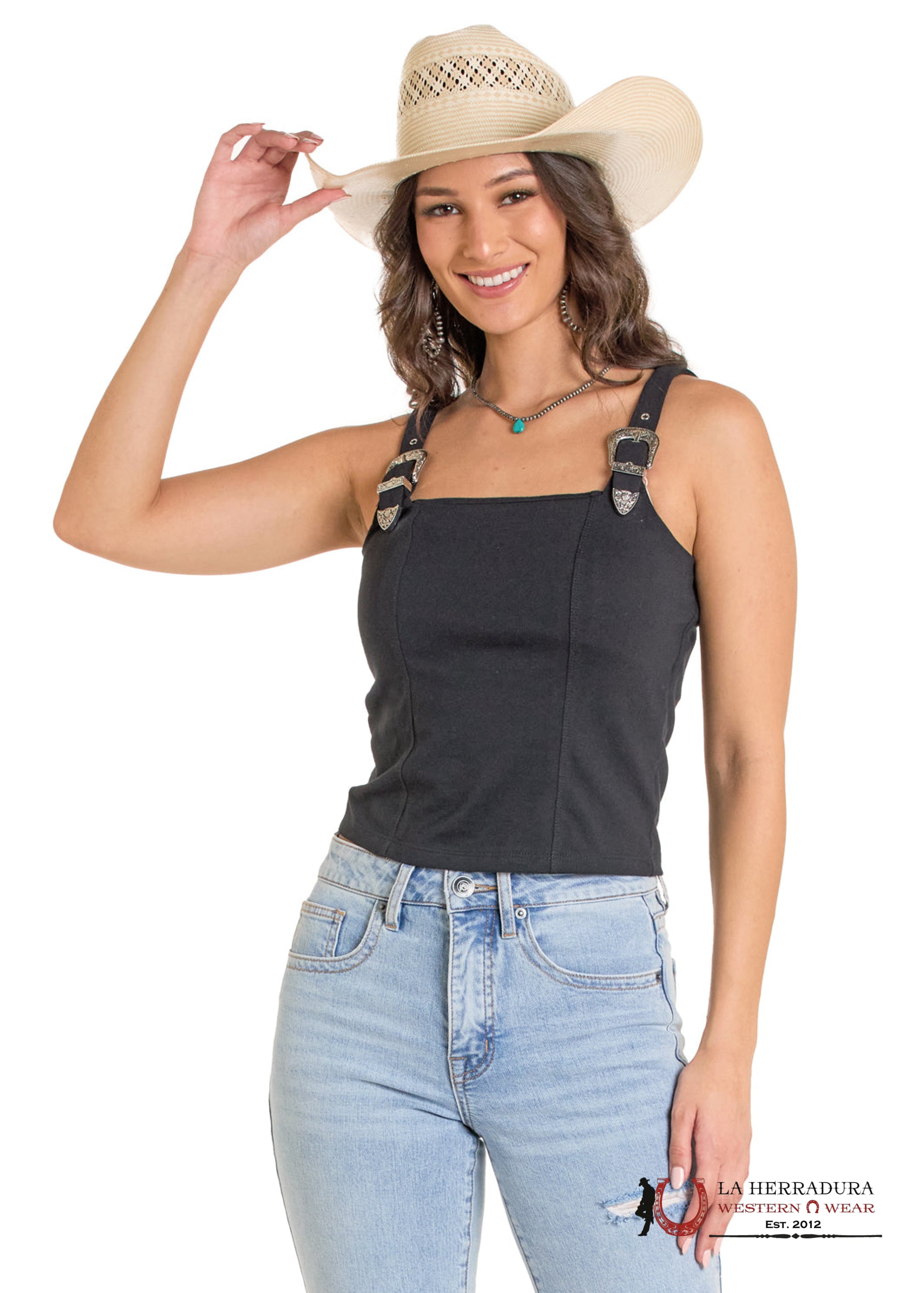 Rock&Roll Black Square Neck Crop Top Shirt - 3905 ROPA MUJERES