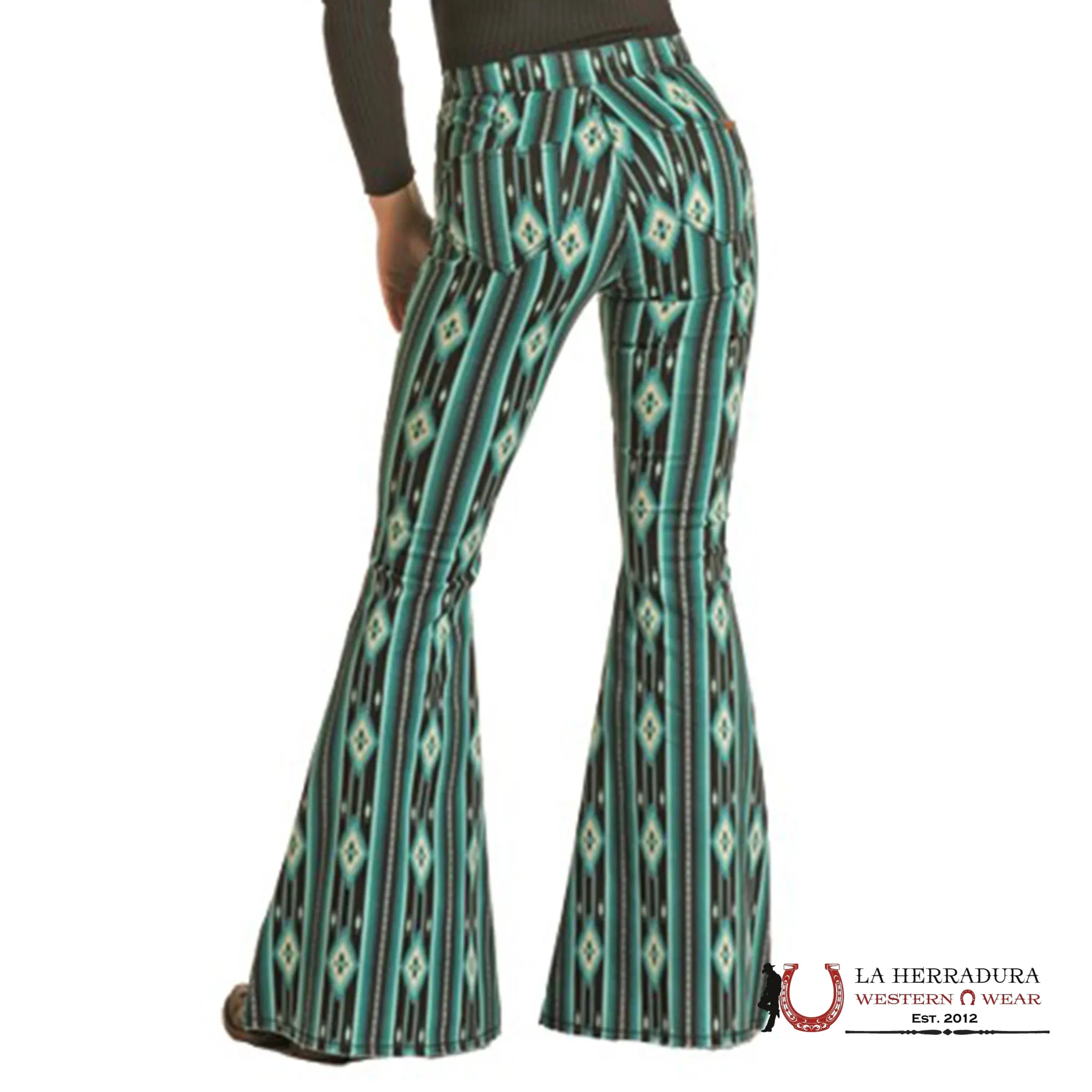 ROCK&ROLL BLACK TEAL SERAPE BELL BOTTOM BW7PD02232 ROCK&ROLL JEANS WOMEN