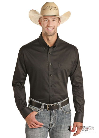 ROCK&ROLL BLACK TEAL SOLID LONG SLEEVE SHIRT - RRMSODRZ5U