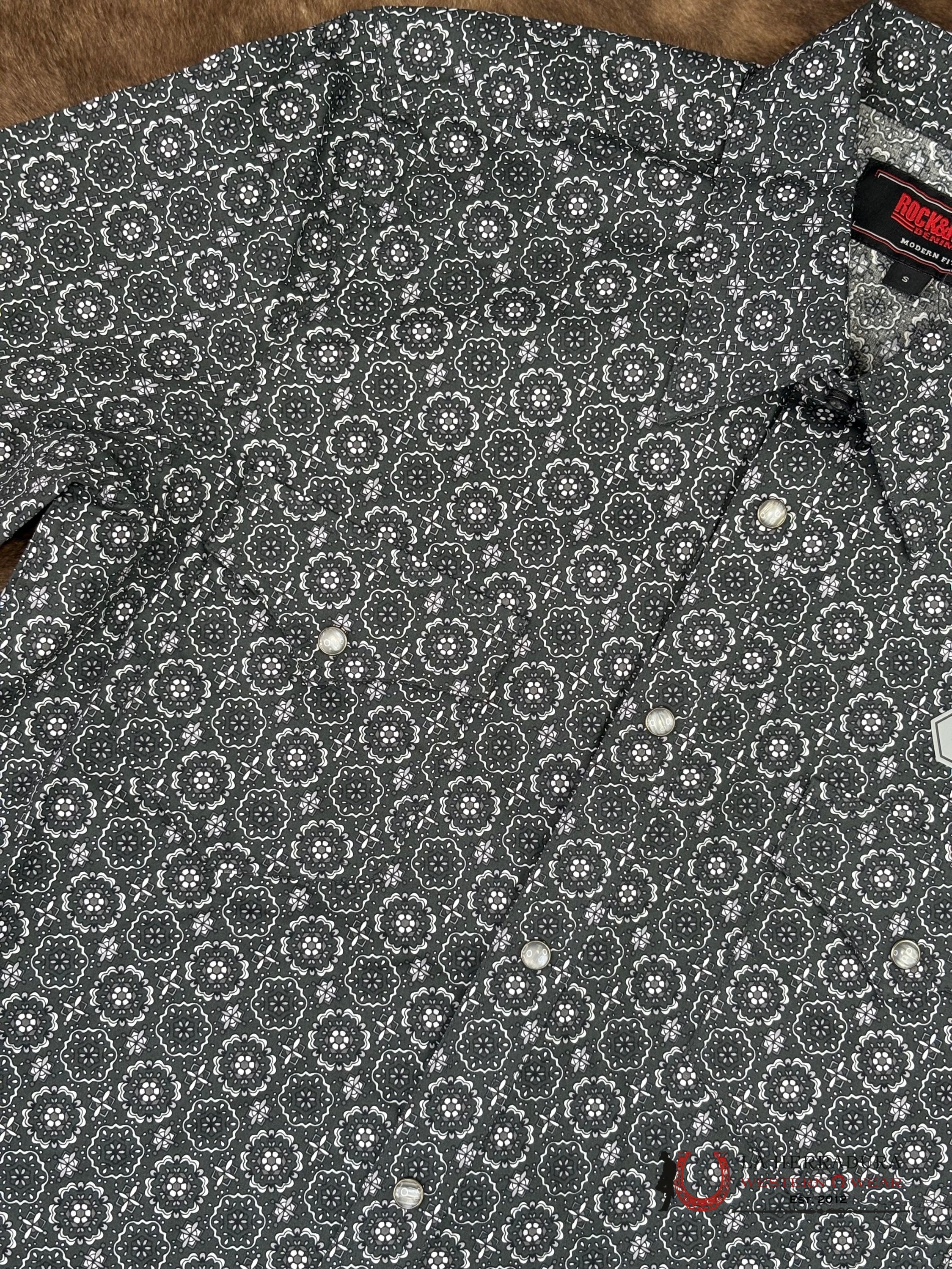 ROCK&ROLL Black With Floral Print Short Sleeve Shirt - 6471 ROPA HOMBRES