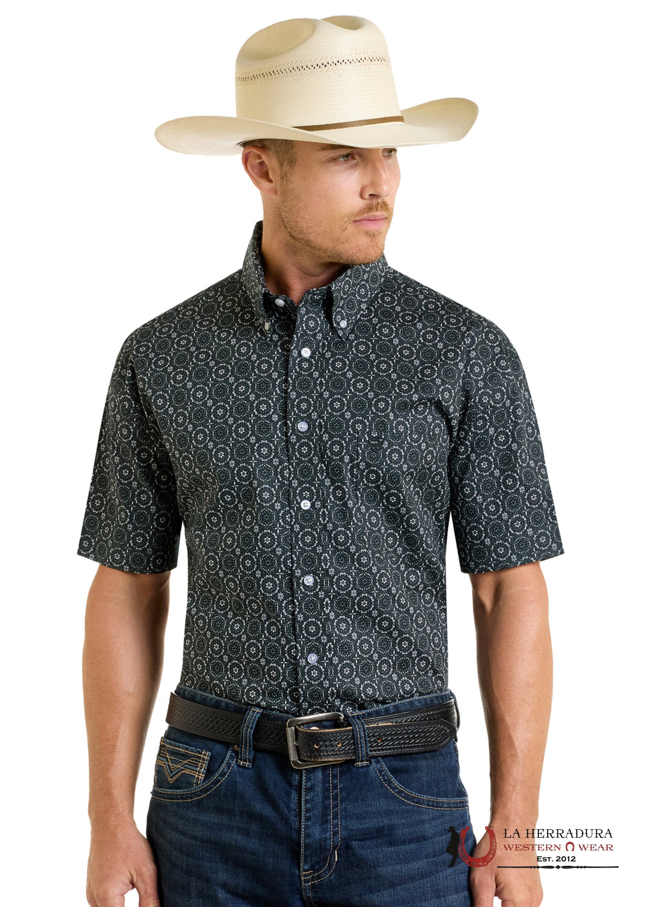 ROCK&ROLL Black With Floral Print Short Sleeve Shirt - 6471 ROPA HOMBRES