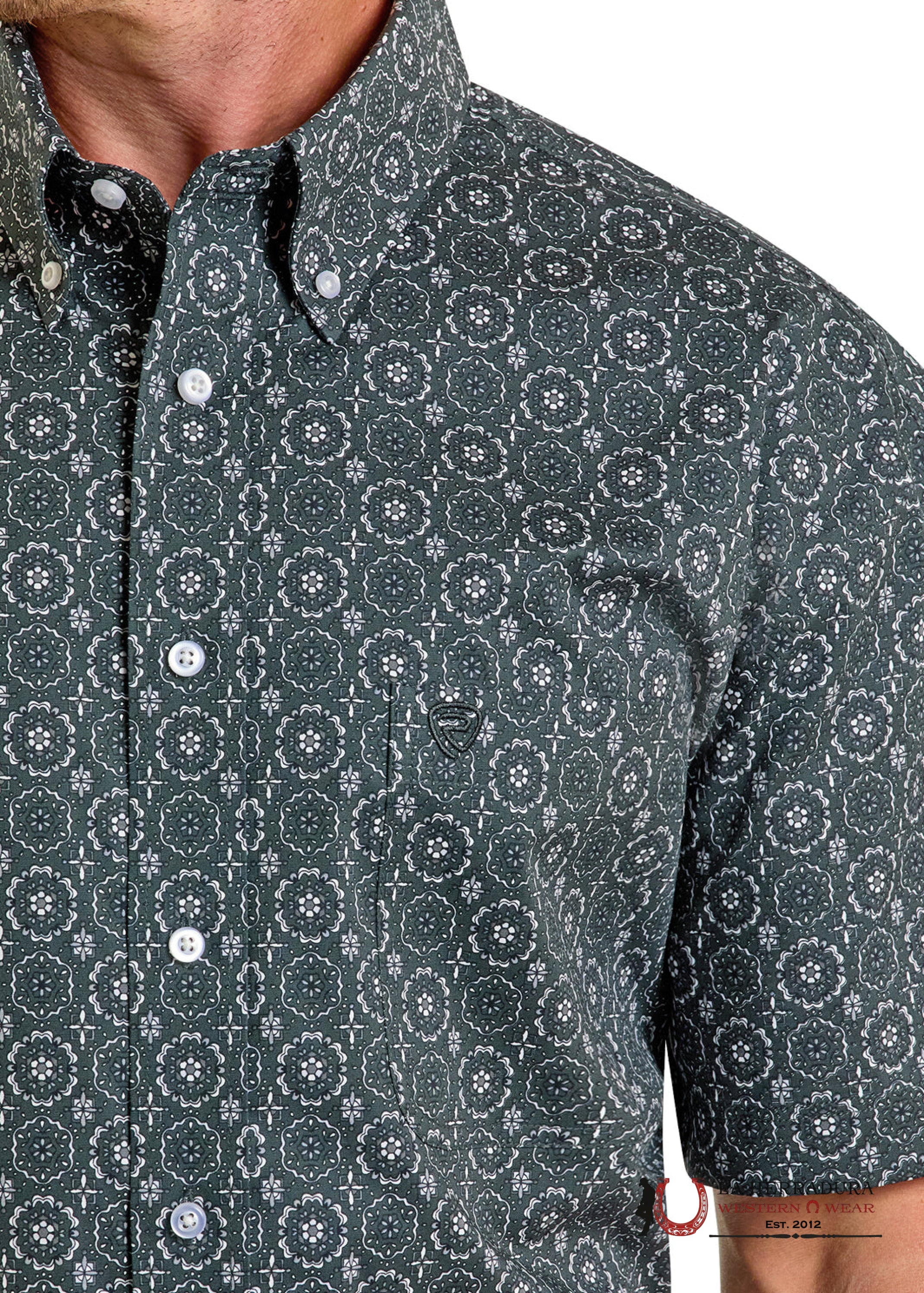 ROCK&ROLL Black With Floral Print Short Sleeve Shirt - 6471 ROPA HOMBRES