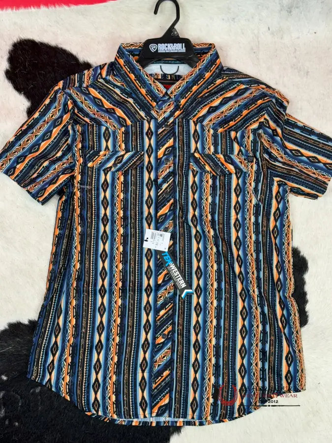 Rock&Roll Blue 2Pkt Aztec Ripstop Snap Short Sleeve Shirt Ropa Hombres