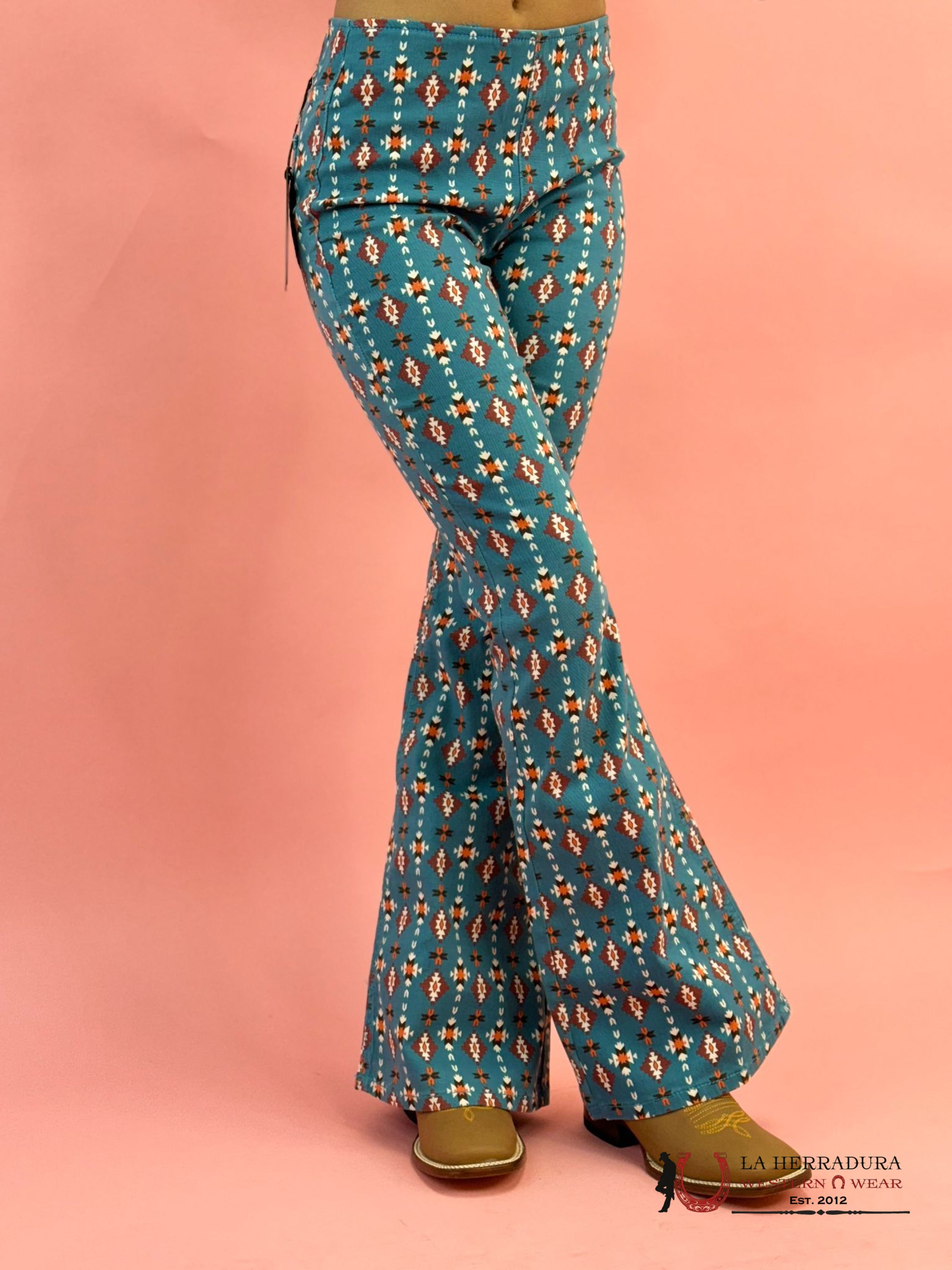 Rock&Roll Blue Aztec Pull On Flare - 4011 Jeans Women