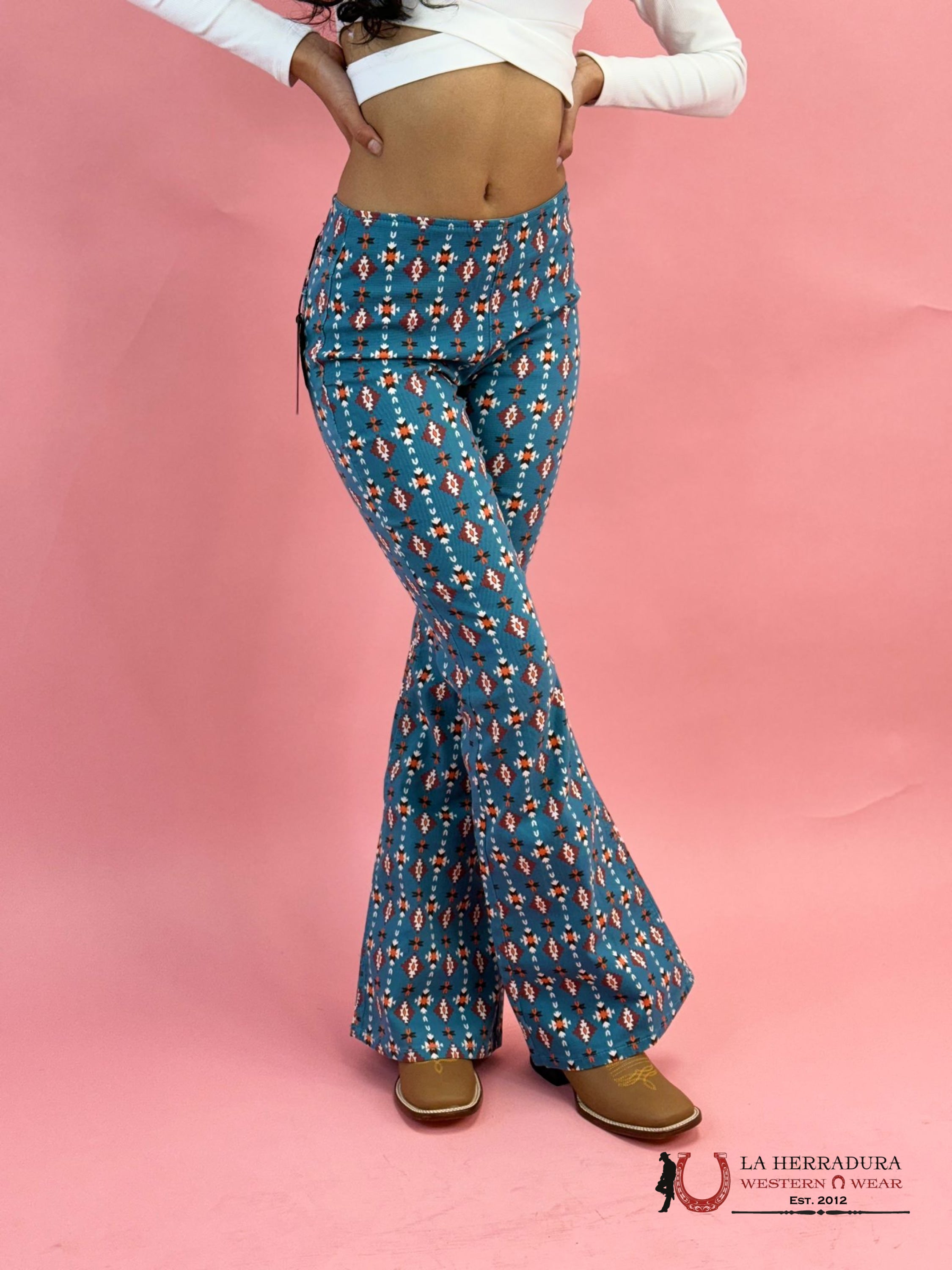 Rock&Roll Blue Aztec Pull On Flare - 4011 Jeans Women