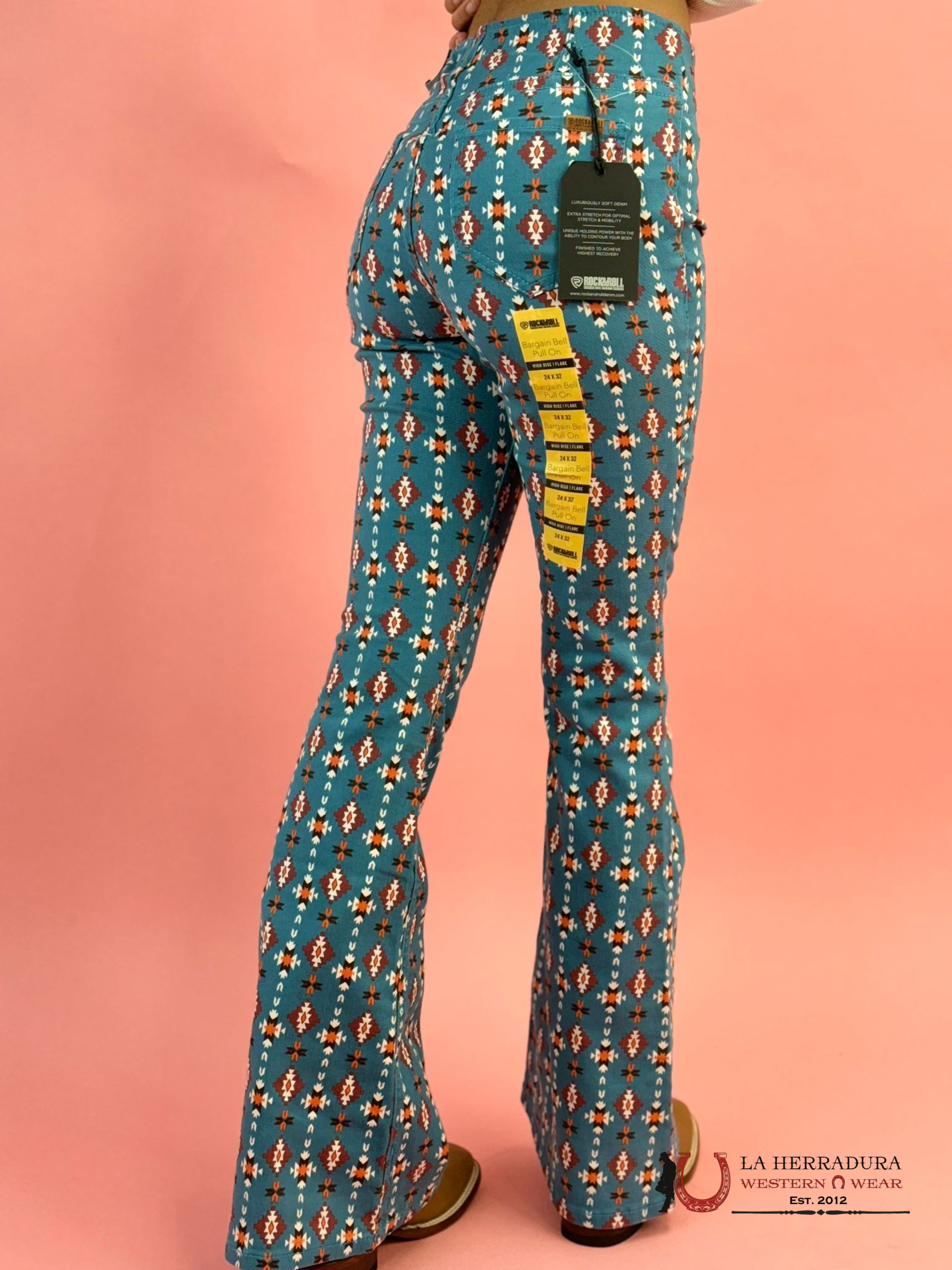 Rock&Roll Blue Aztec Pull On Flare - 4011 Jeans Women