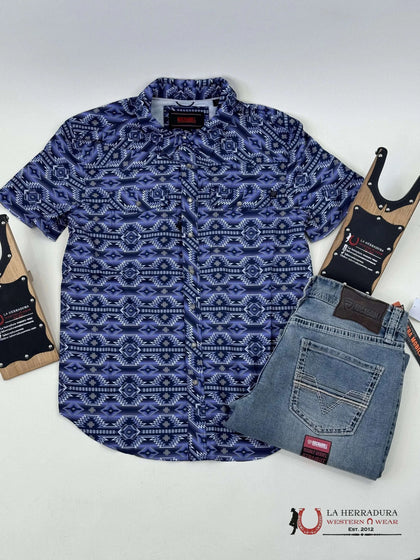 ROCK&ROLL BLUE AZTEC SNAP SHORT SLEEVE 4802