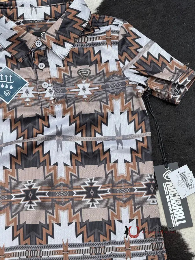 Rock&Roll Boys Charcoal Printed Aztec Polo Niños