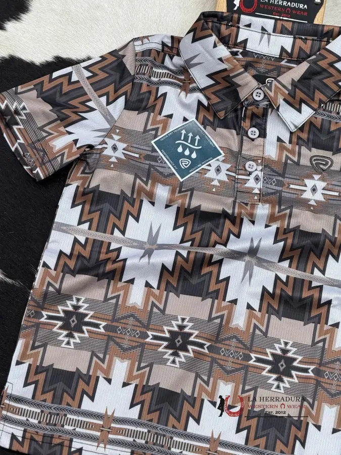 Rock&Roll Boys Charcoal Printed Aztec Polo Niños