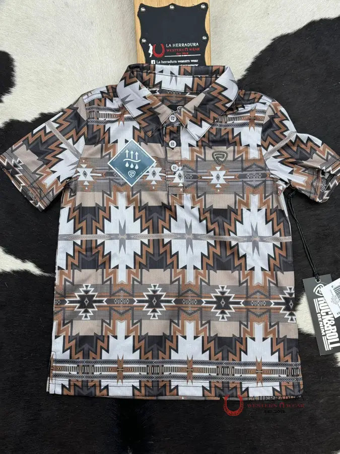 Rock&Roll Boys Charcoal Printed Aztec Polo Niños